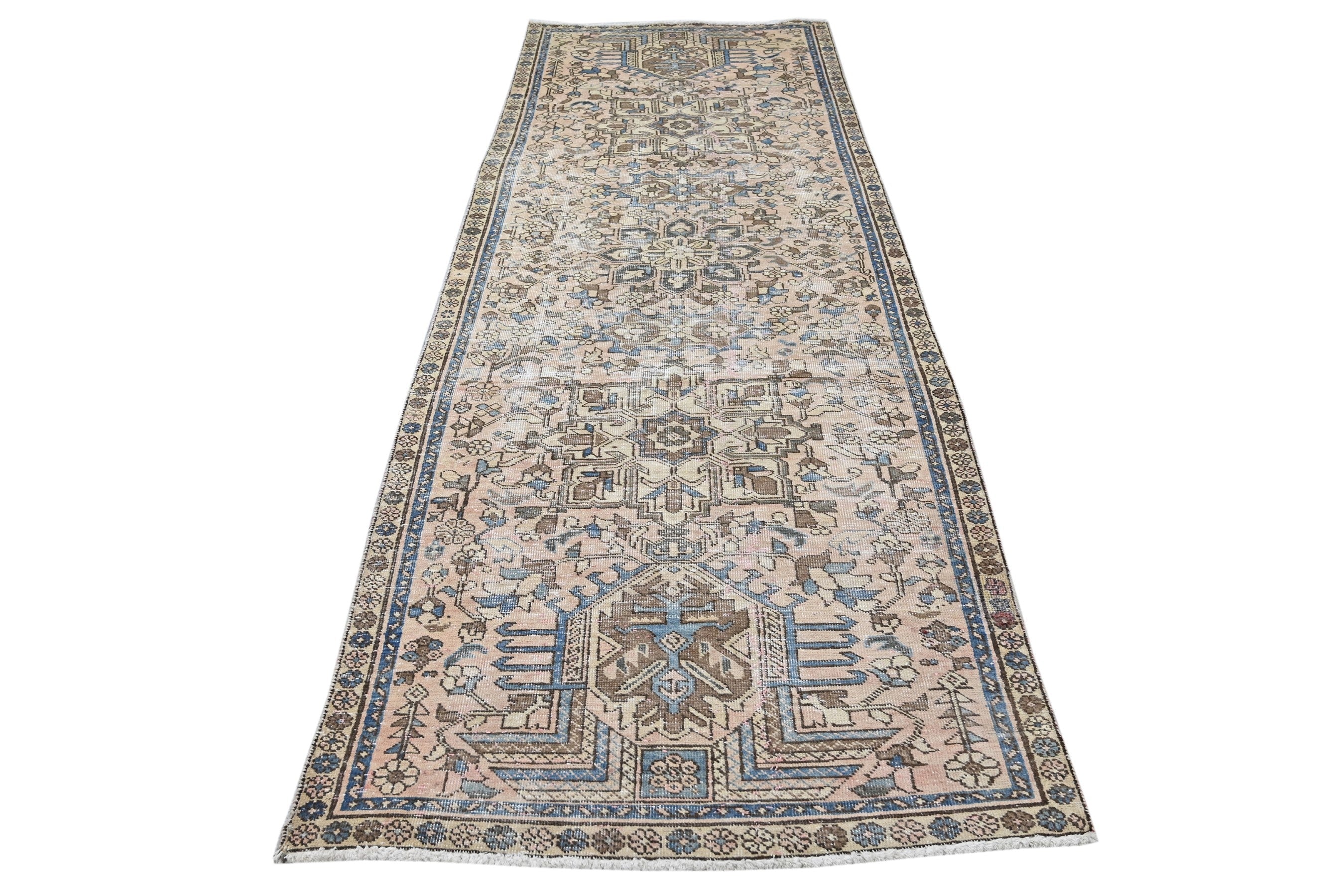 Persian Gharajeh runner rug in cream and dusty blue, view 2 of 18
