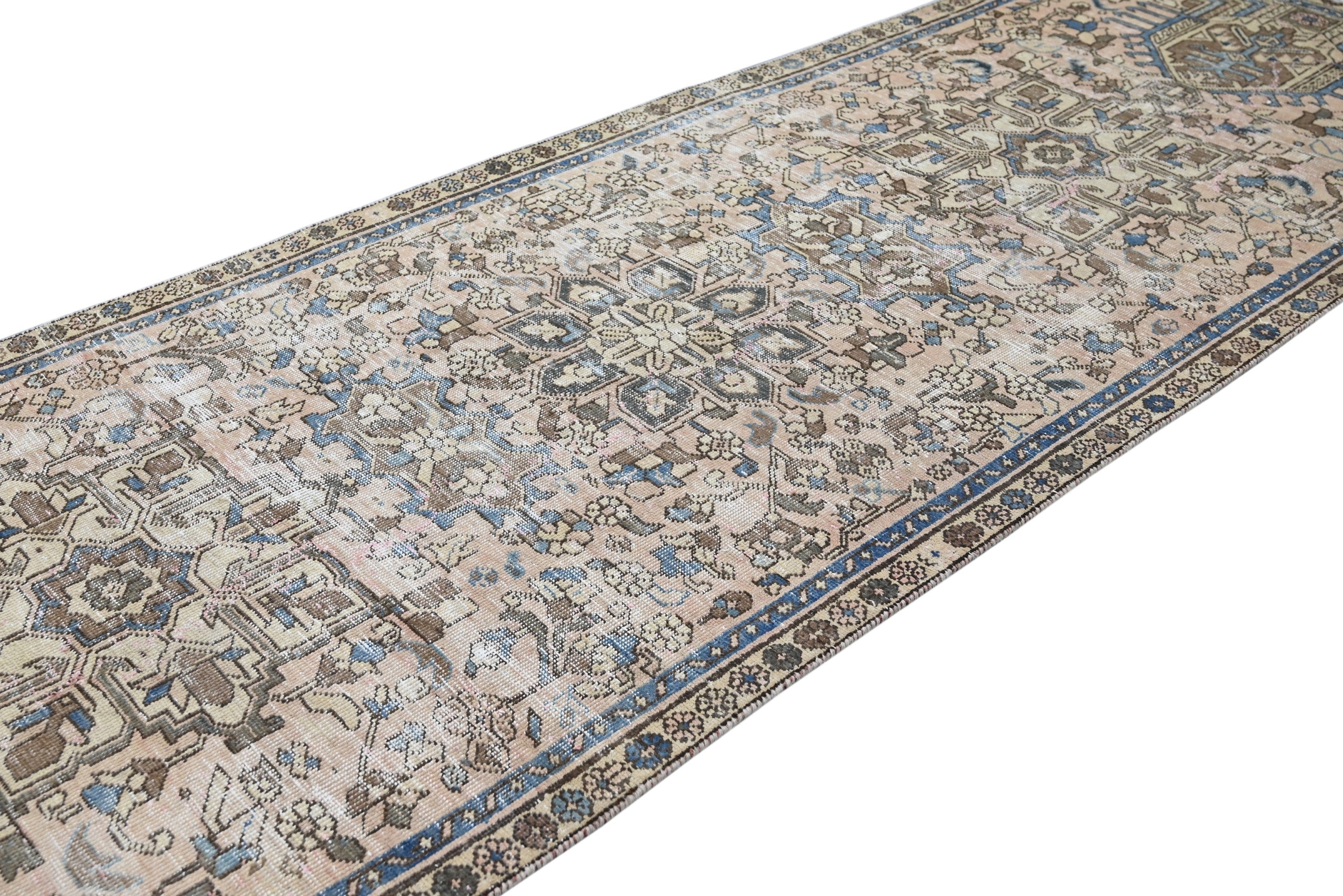 Persian Gharajeh runner rug in cream and dusty blue, view 4 of 18