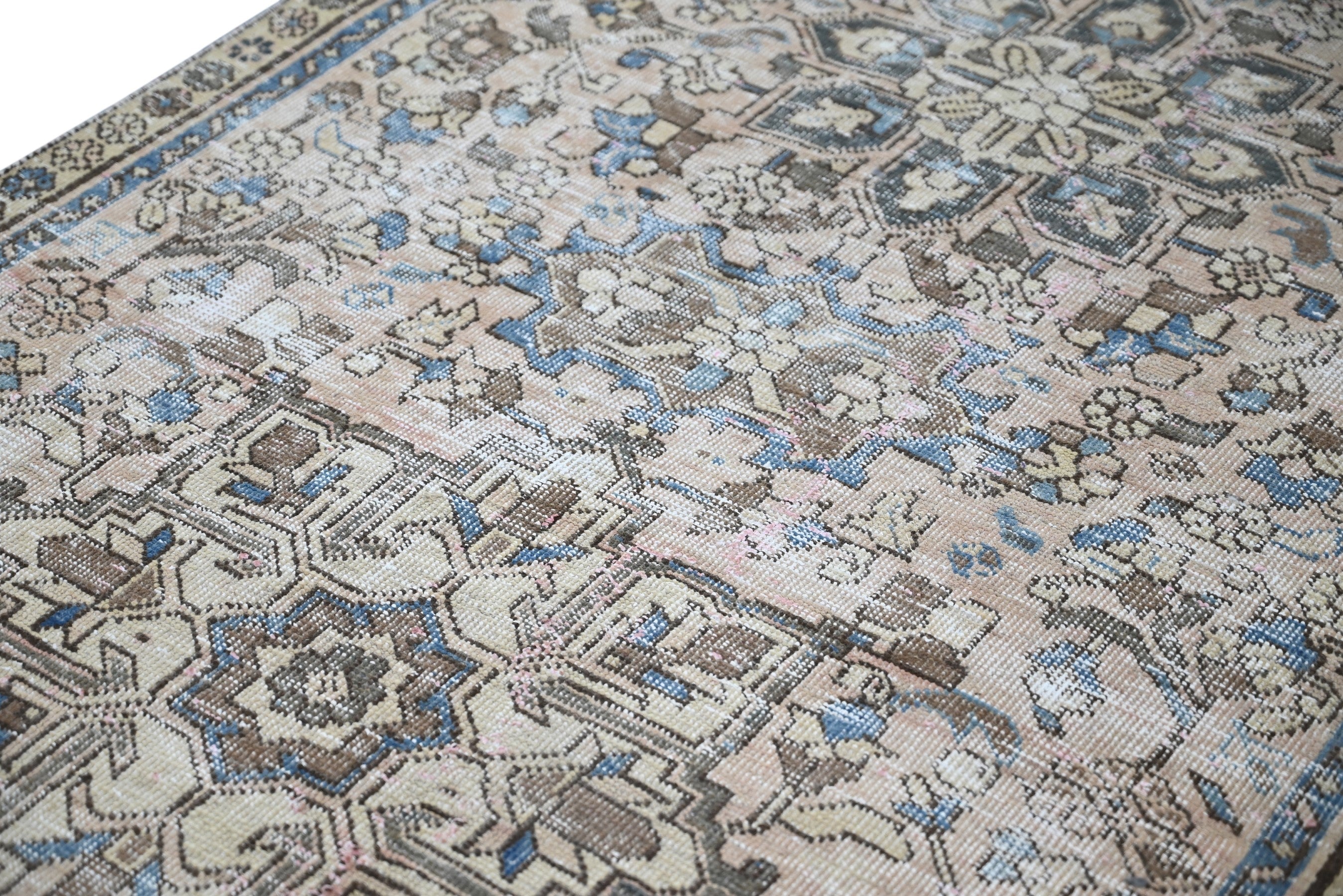 Persian Gharajeh runner rug in cream and dusty blue, view 5 of 18