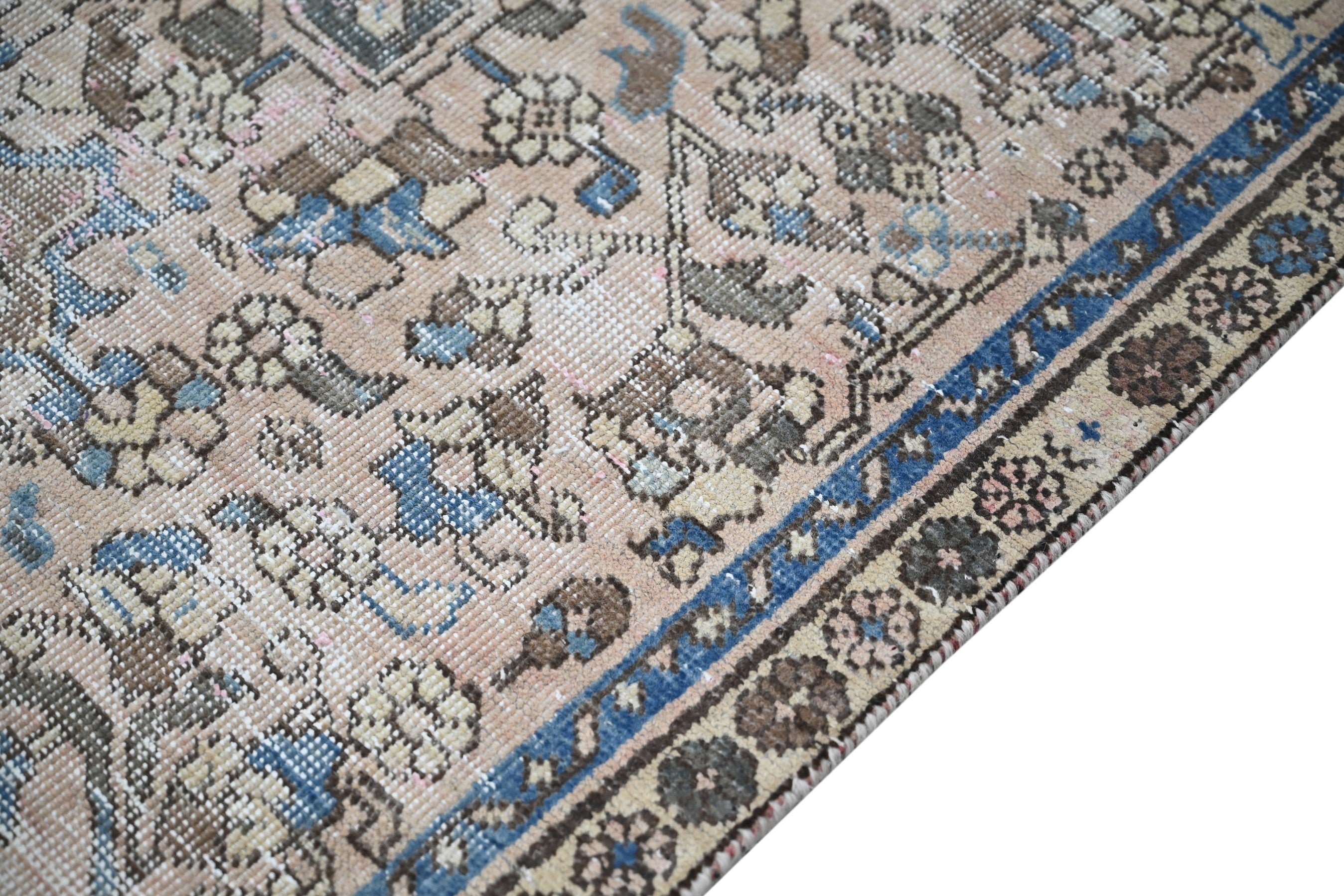 Persian Gharajeh runner rug in cream and dusty blue, view 6 of 18