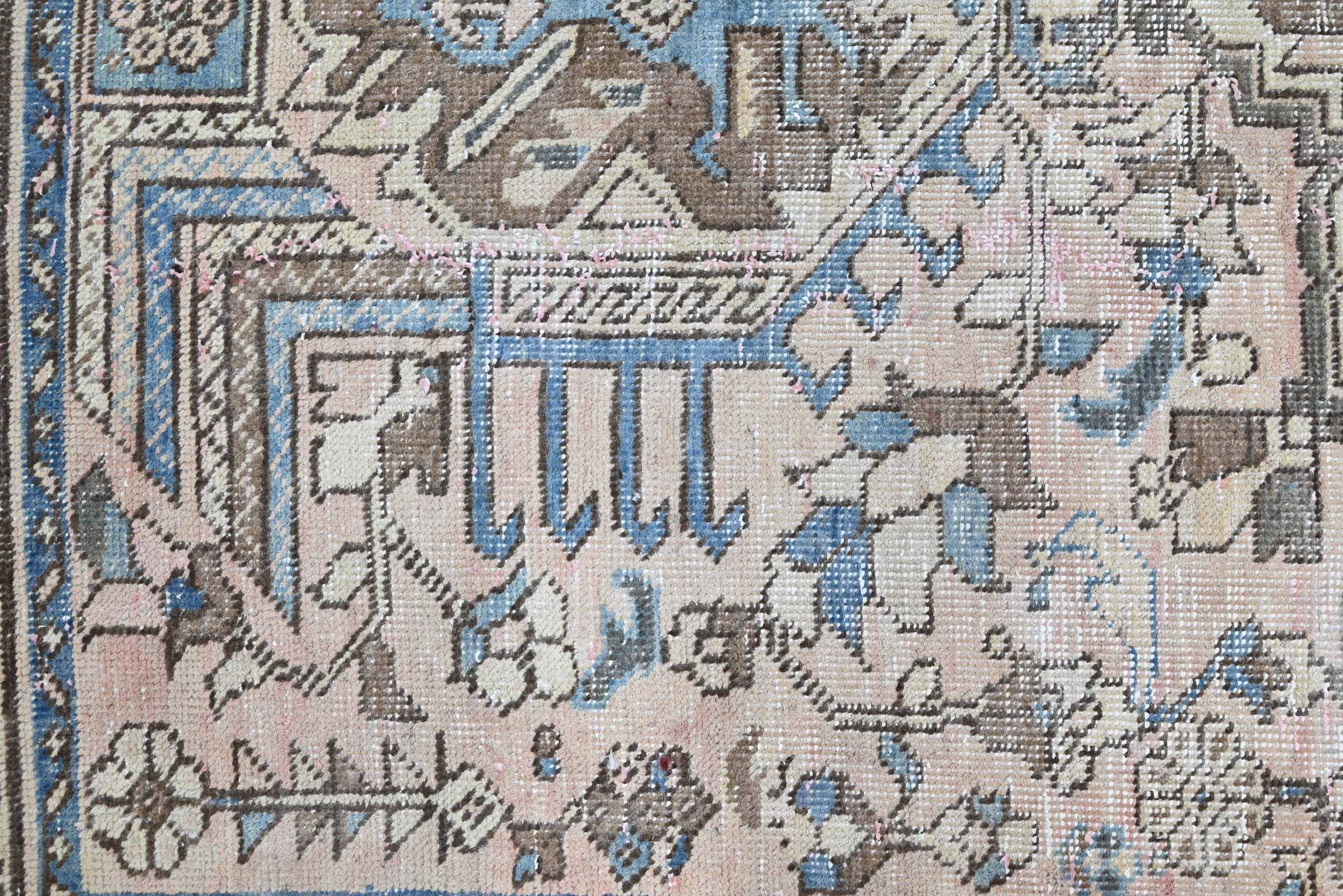 Persian Gharajeh runner rug in cream and dusty blue, view 7 of 18