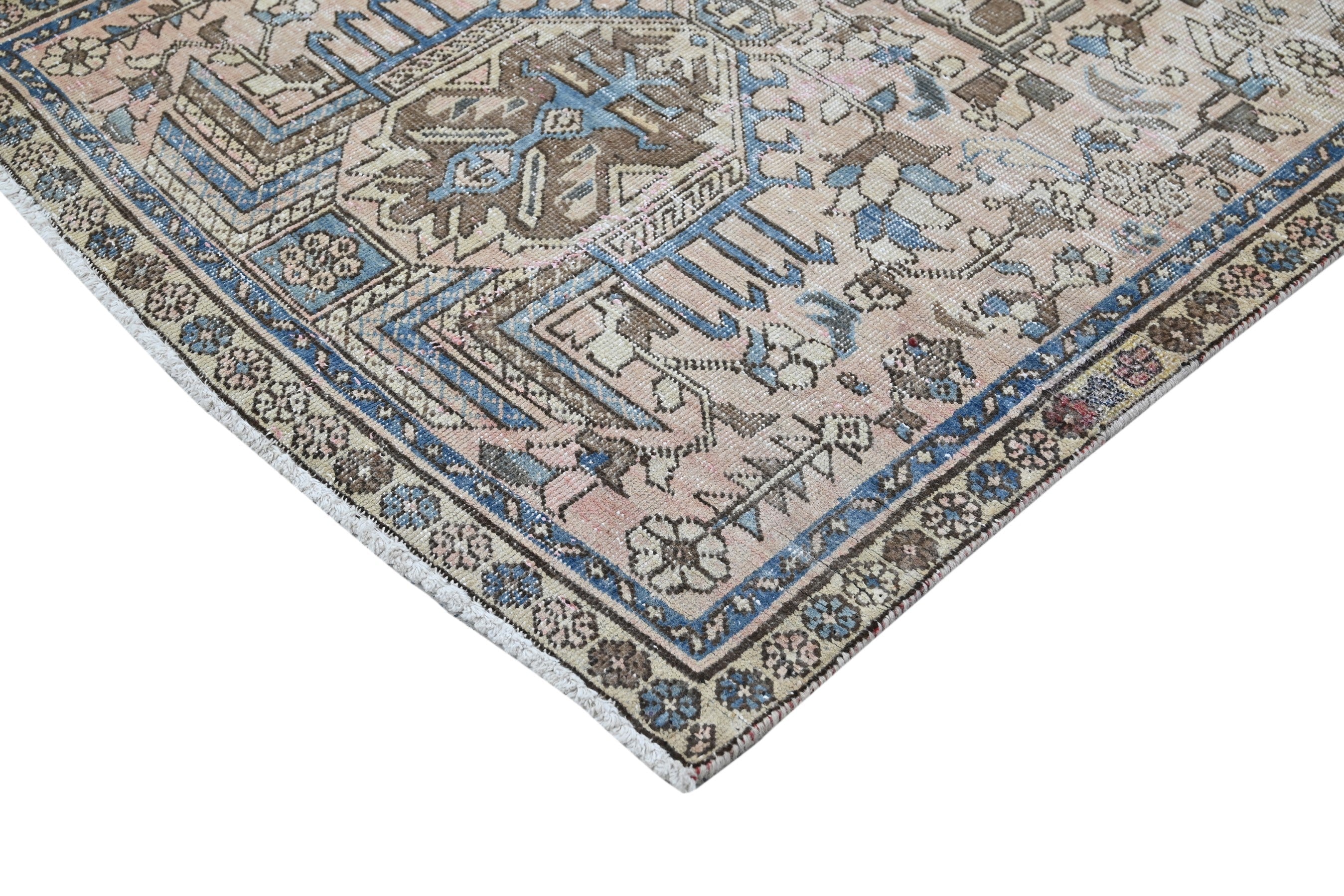 Persian Gharajeh runner rug in cream and dusty blue, view 8 of 18