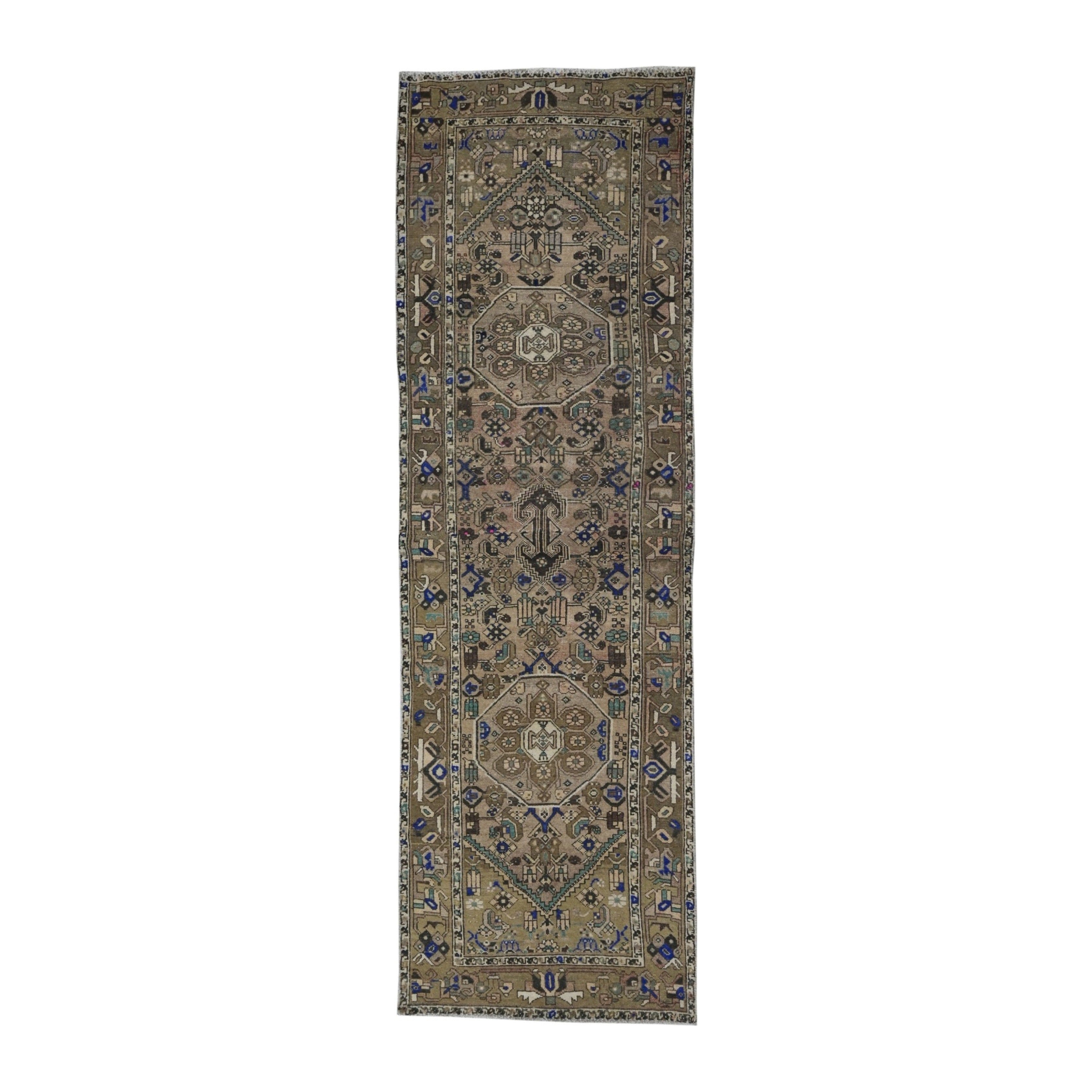 Persian Shiraz runner rug in brown, 3'7" x 10'4"