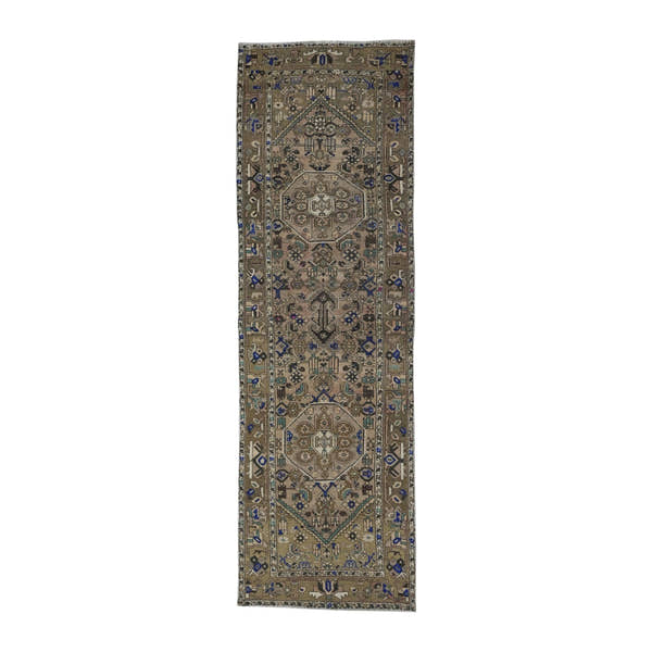 Persian Shiraz runner rug in brown, 3'7" x 10'4"