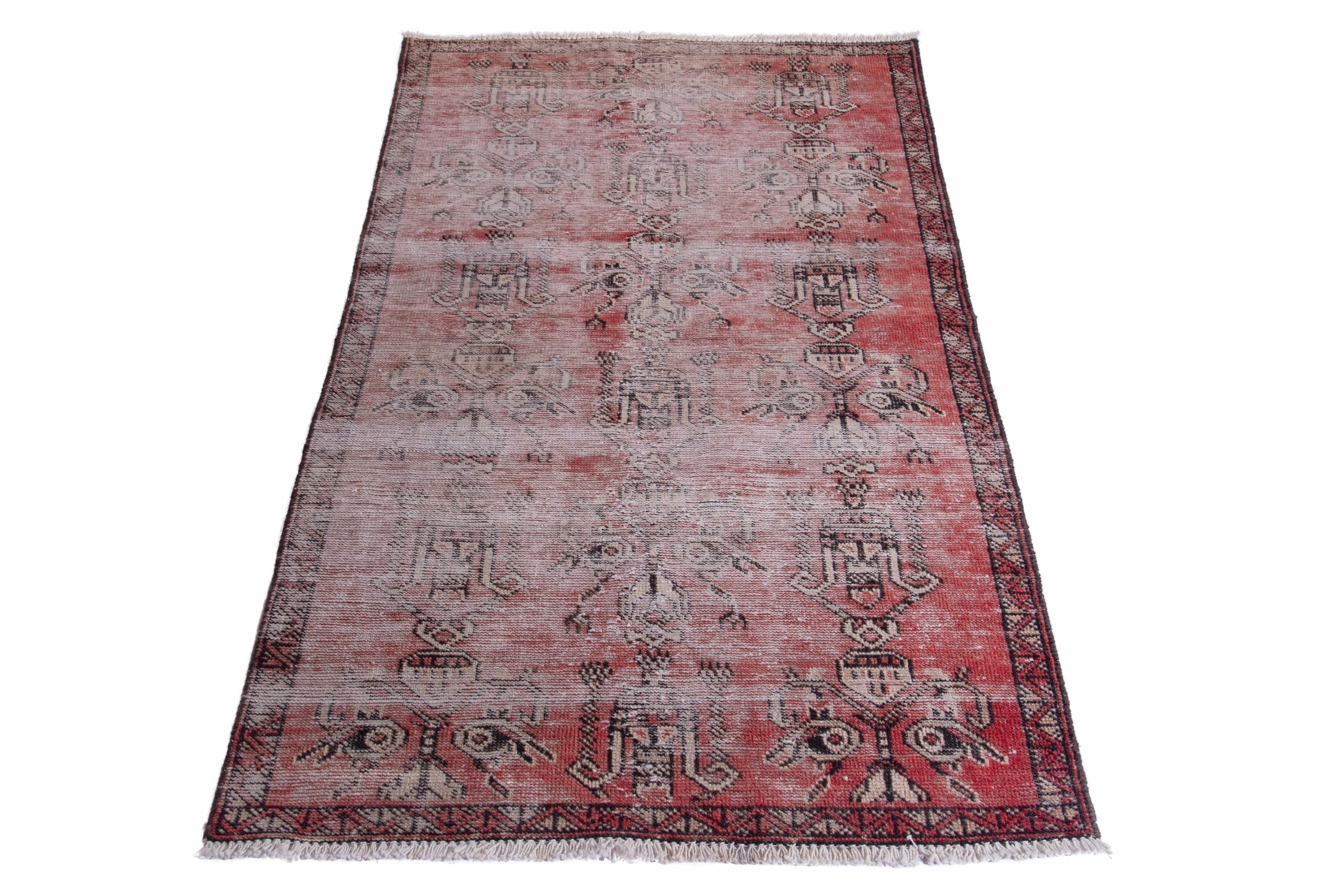 Persian Ferdos accent rug in greige and faded red, view 3 of 13