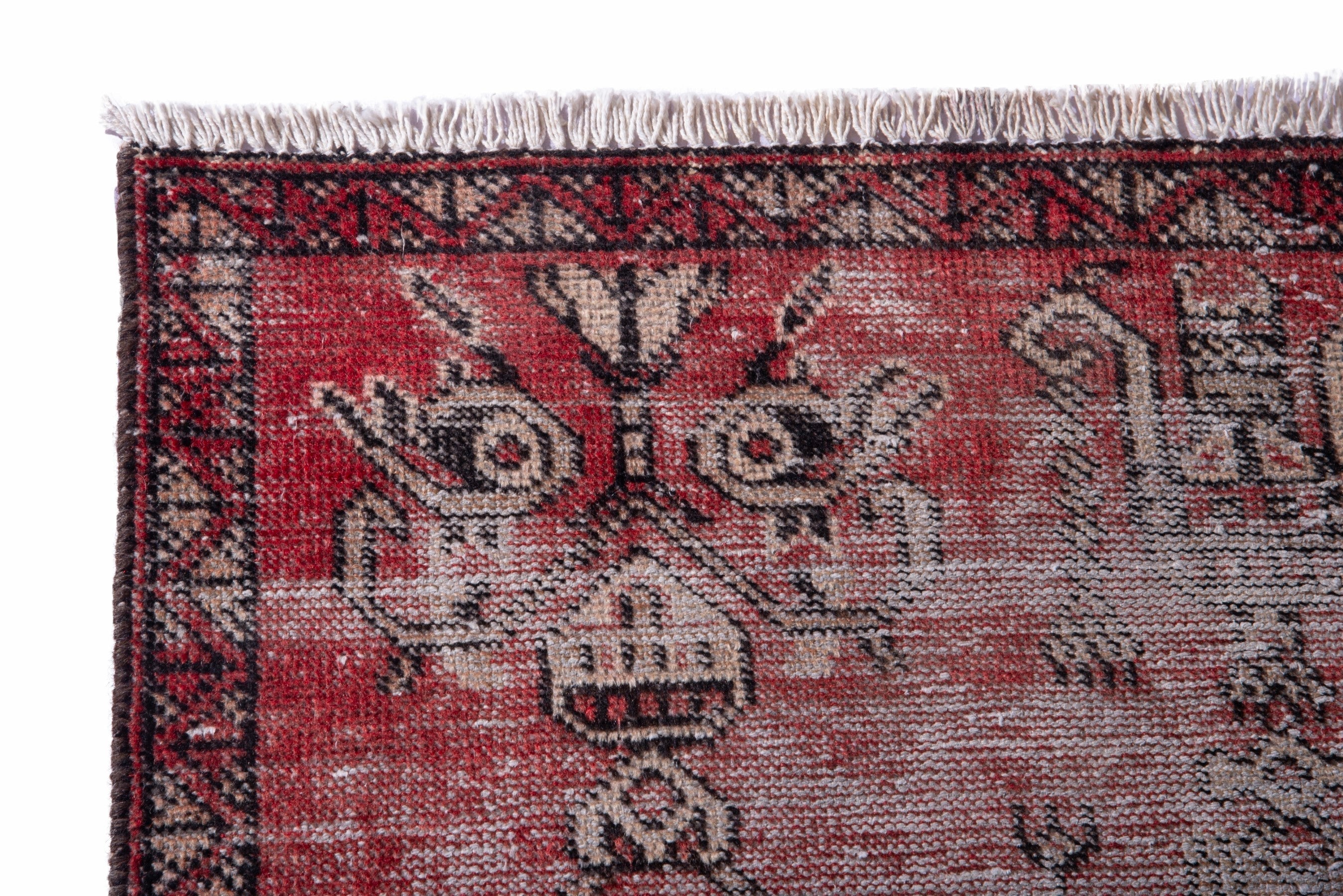 Persian Ferdos accent rug in greige and faded red, view 5 of 13