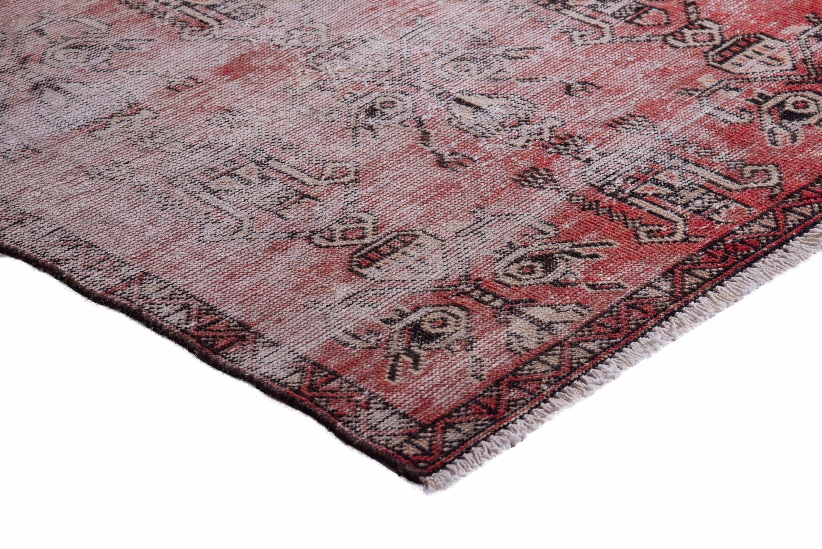 Persian Ferdos accent rug in greige and faded red, view 6 of 13