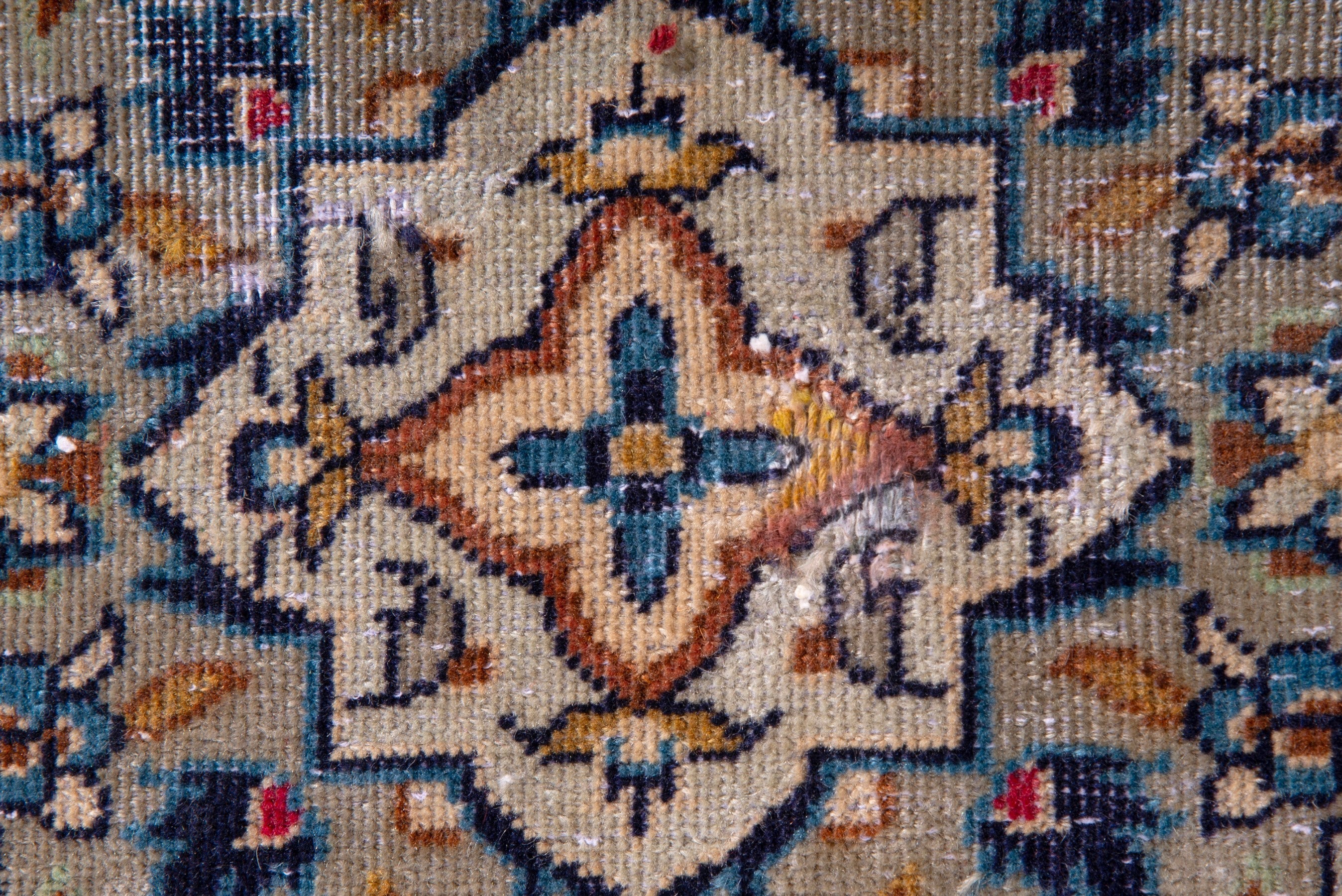 Persian Kashan accent rug in cream and denim, view 12 of 14