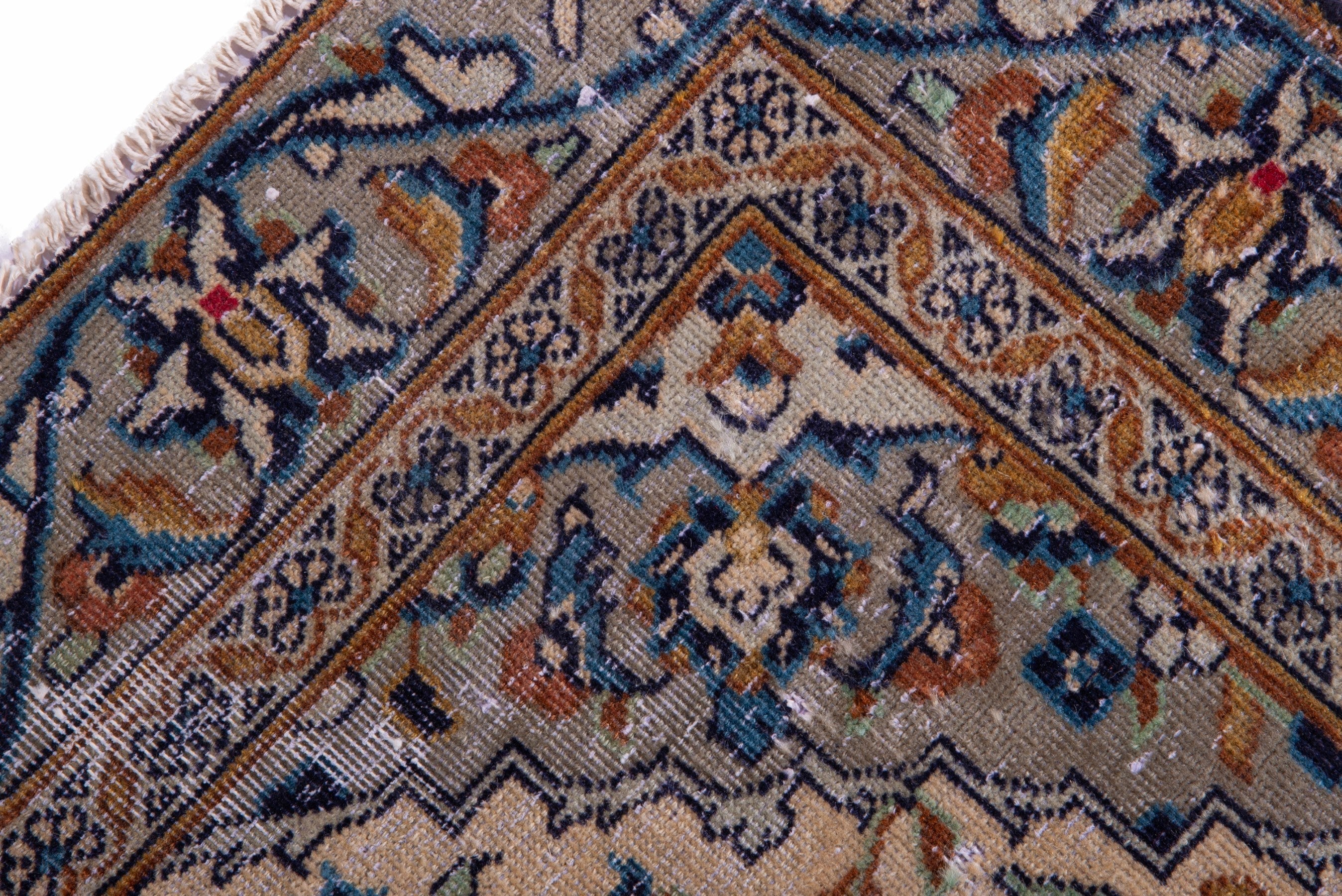 Persian Kashan accent rug in cream and denim, view 14 of 14