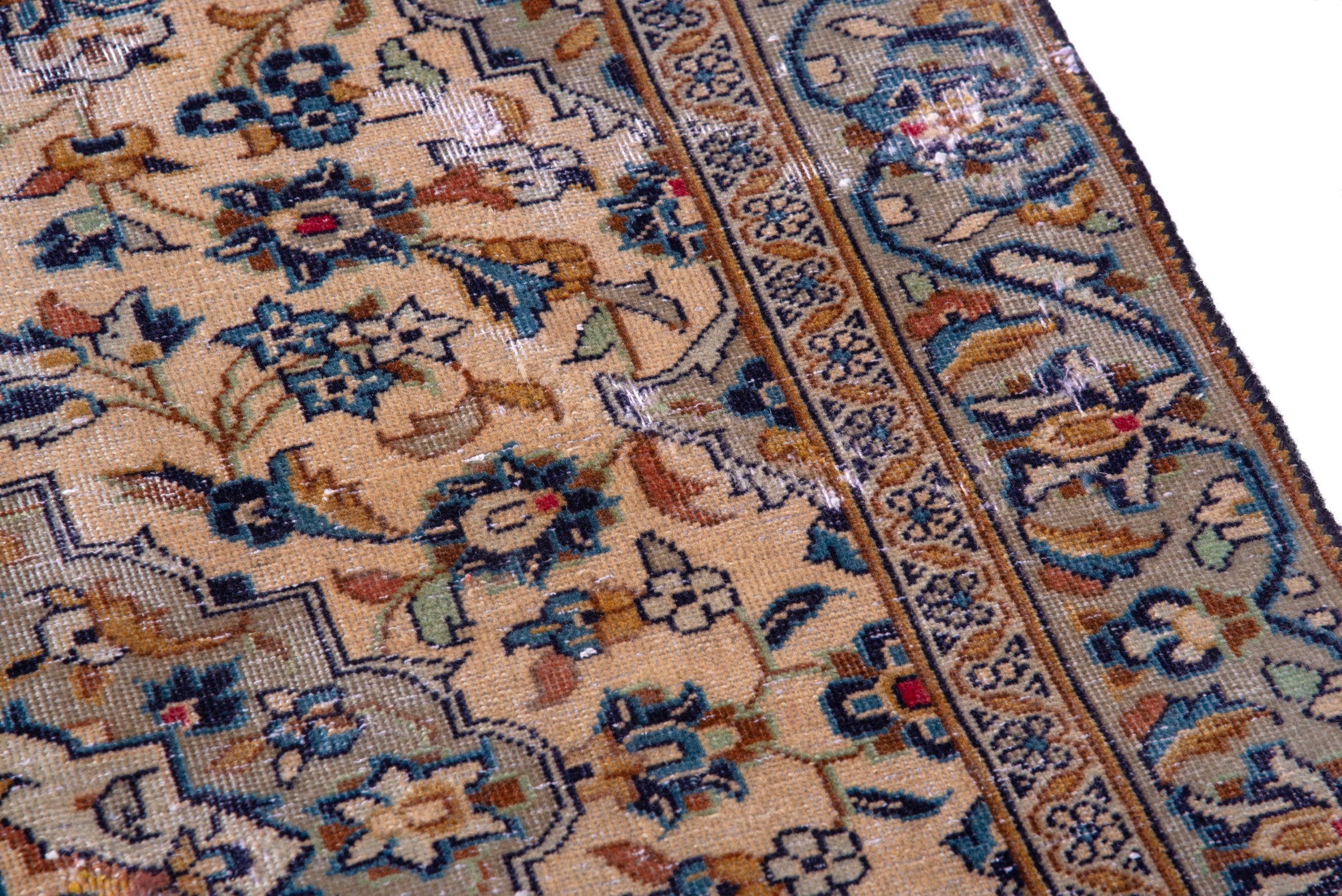 Persian Kashan accent rug in cream and denim, view 7 of 14