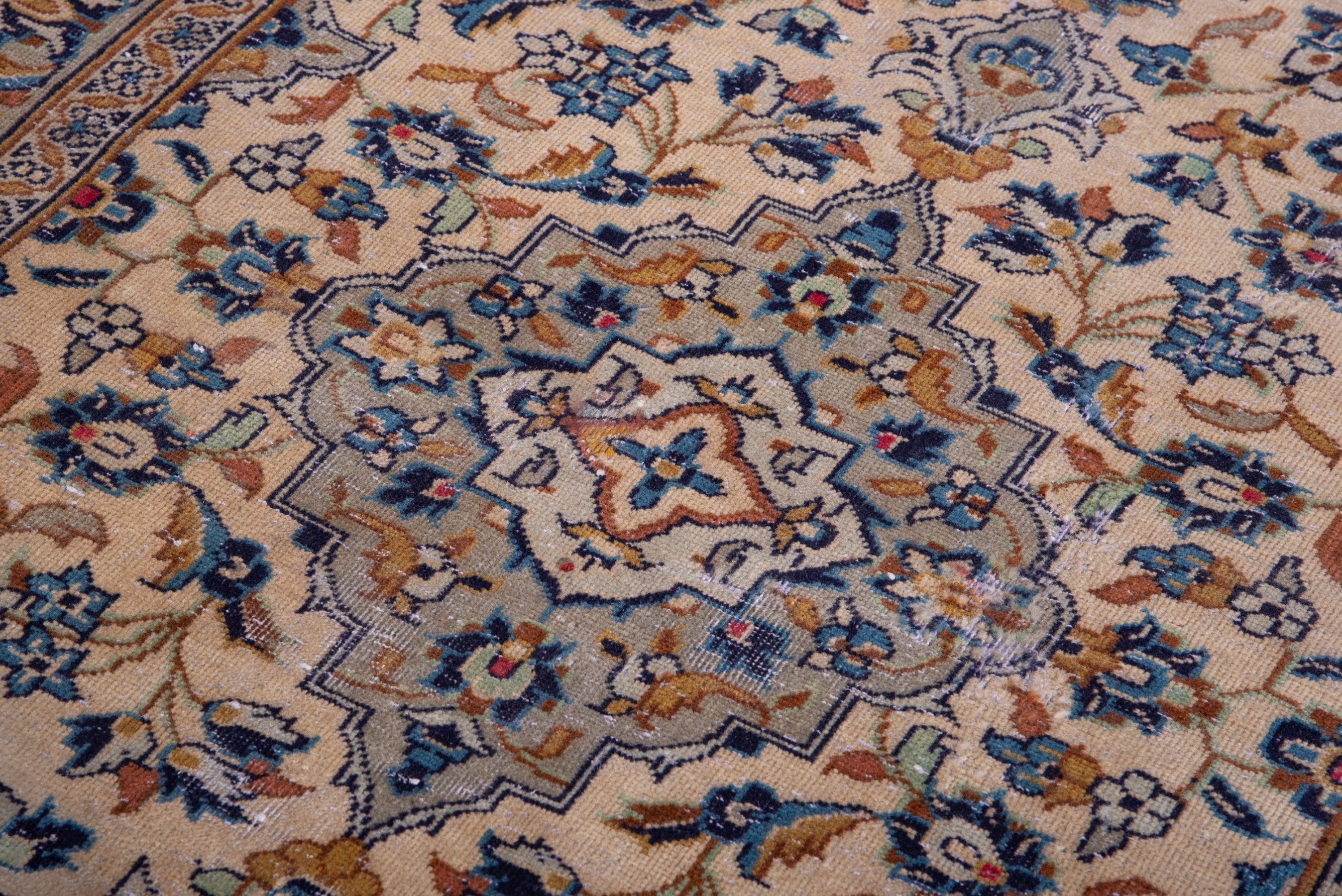 Persian Kashan accent rug in cream and denim, view 9 of 14