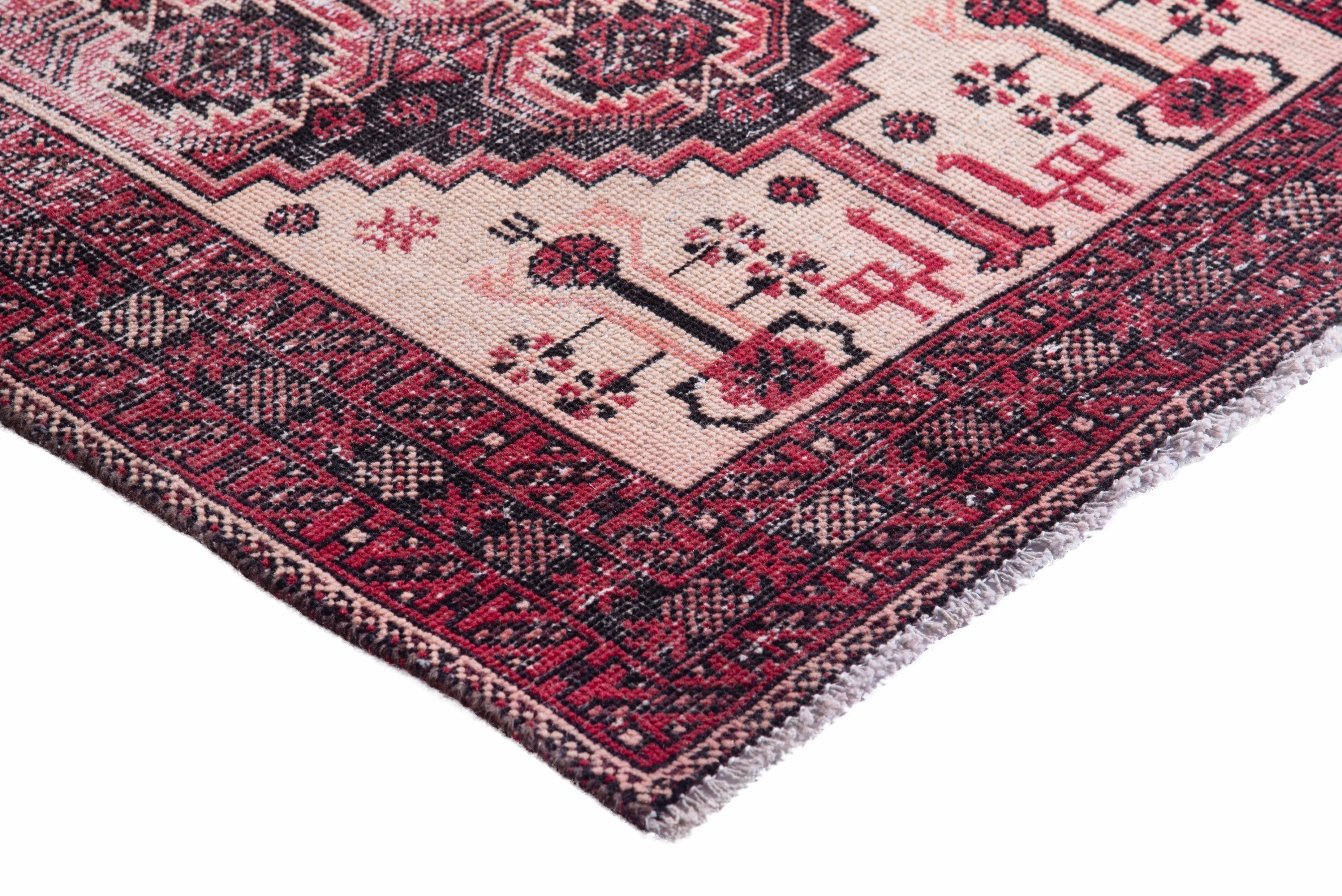 Persian Baluch runner rug in burgundy and faded red, view 6 of 15