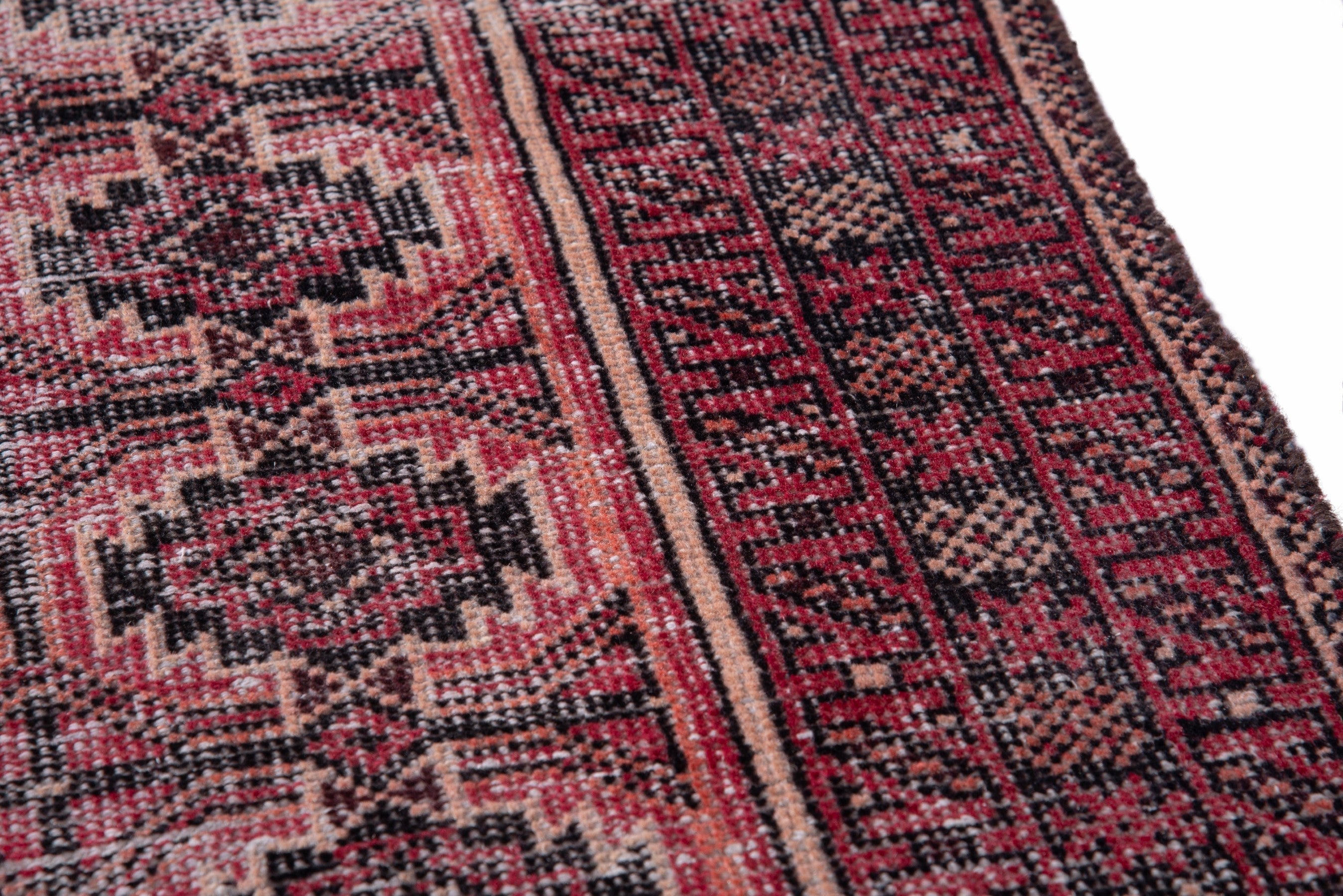 Persian Baluch runner rug in burgundy and faded red, view 7 of 15