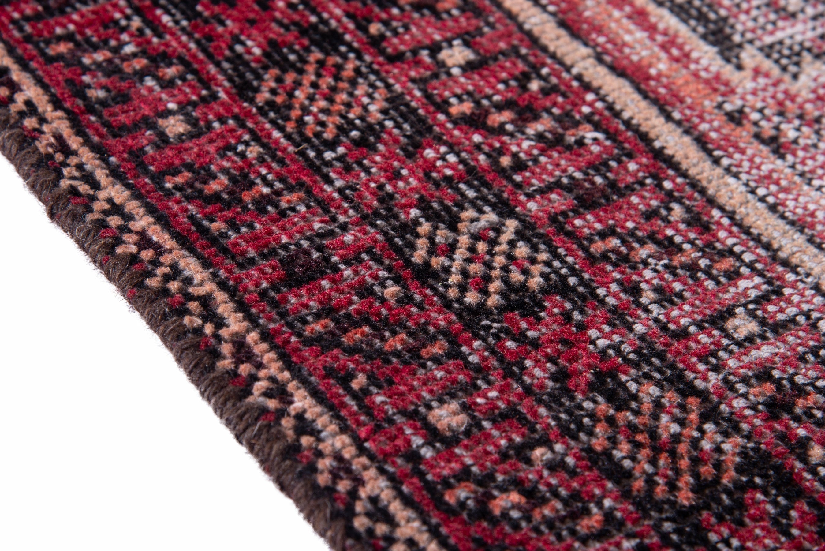 Persian Baluch runner rug in burgundy and faded red, view 8 of 15