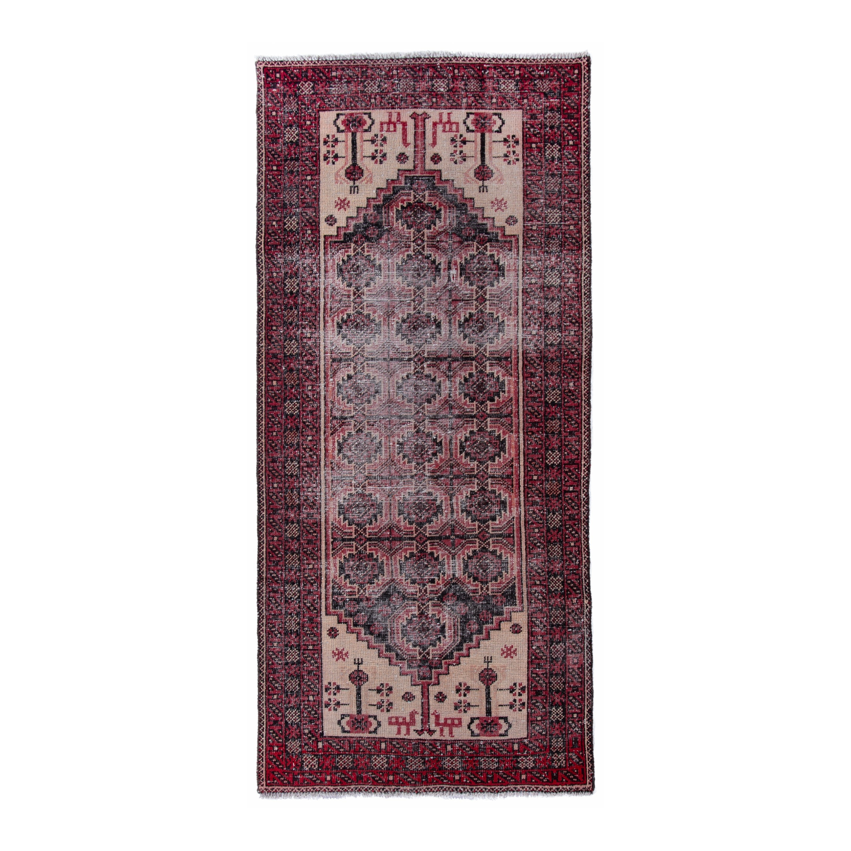 Persian Baluch runner rug in burgundy and faded red, 2'11" x 6'6"