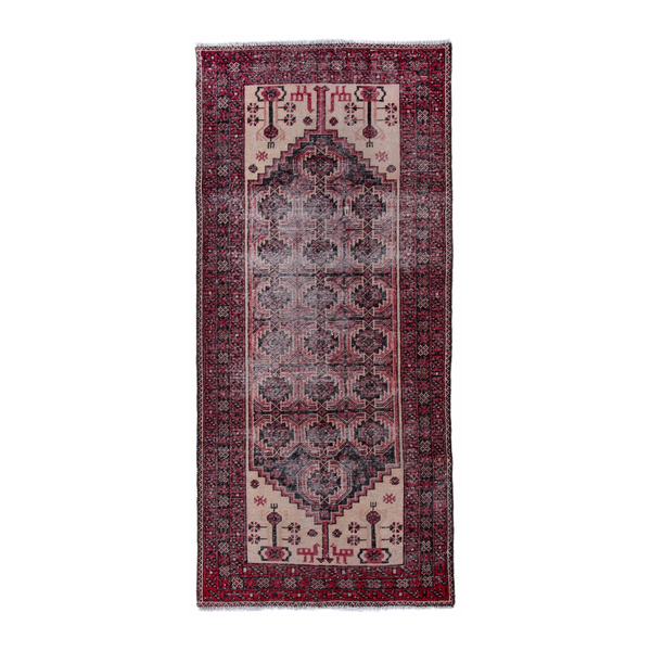 Persian Baluch runner rug in burgundy and faded red, 2'11" x 6'6"