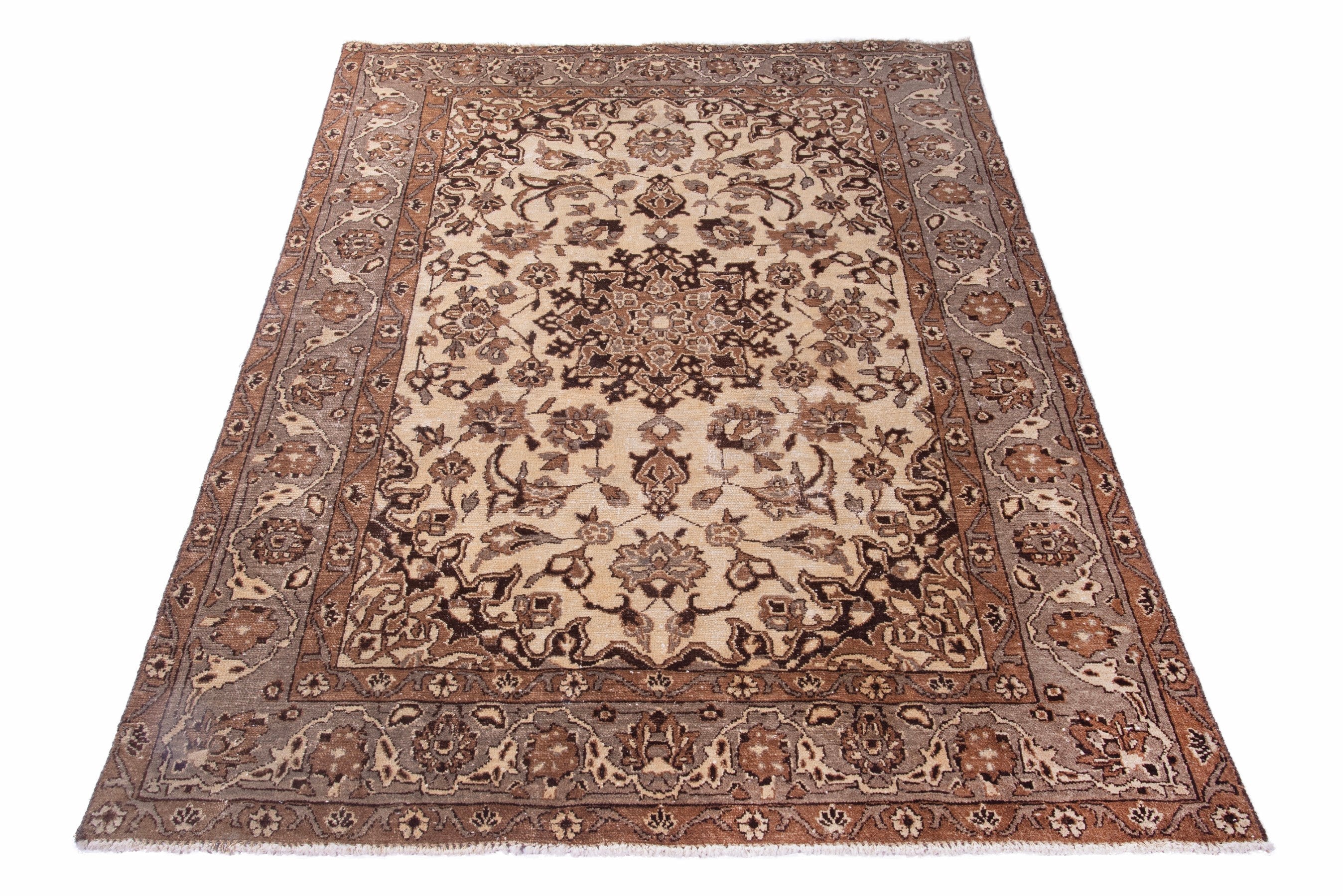 Persian Kashan area rug in ivory and rust, view 2 of 14