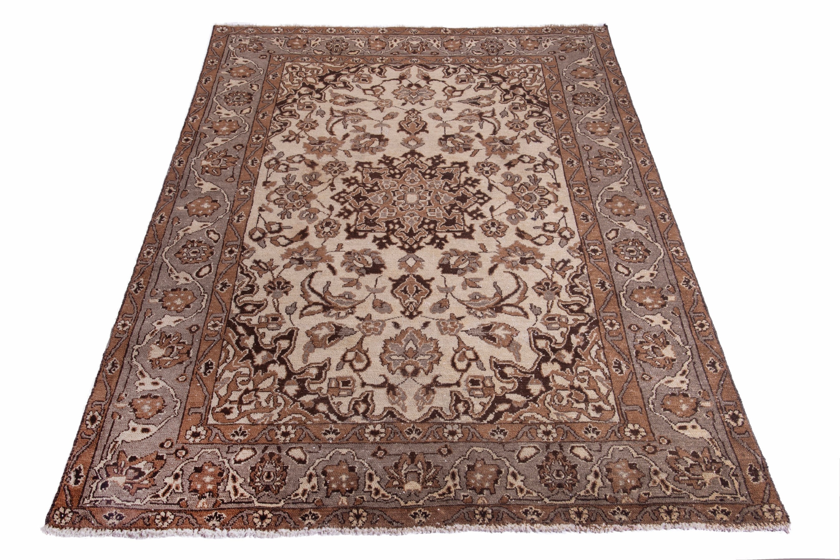 Persian Kashan area rug in ivory and rust, view 3 of 14