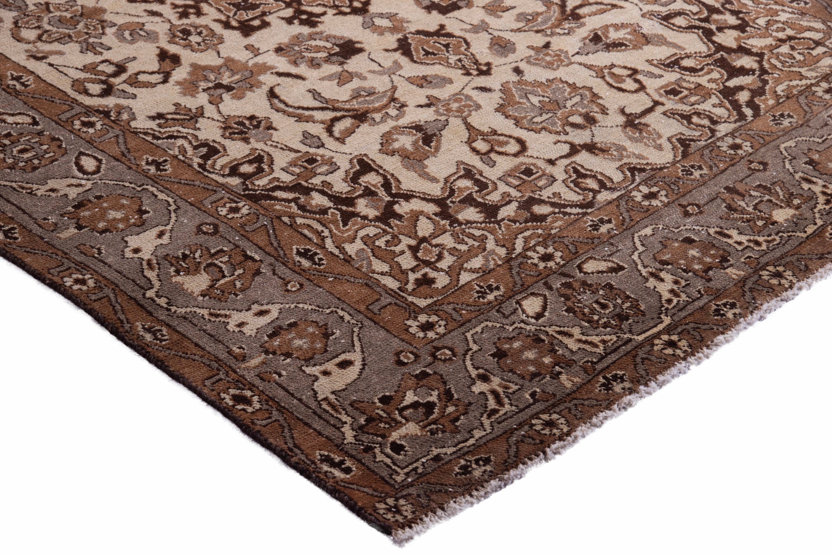 Persian Kashan area rug in ivory and rust, view 6 of 14