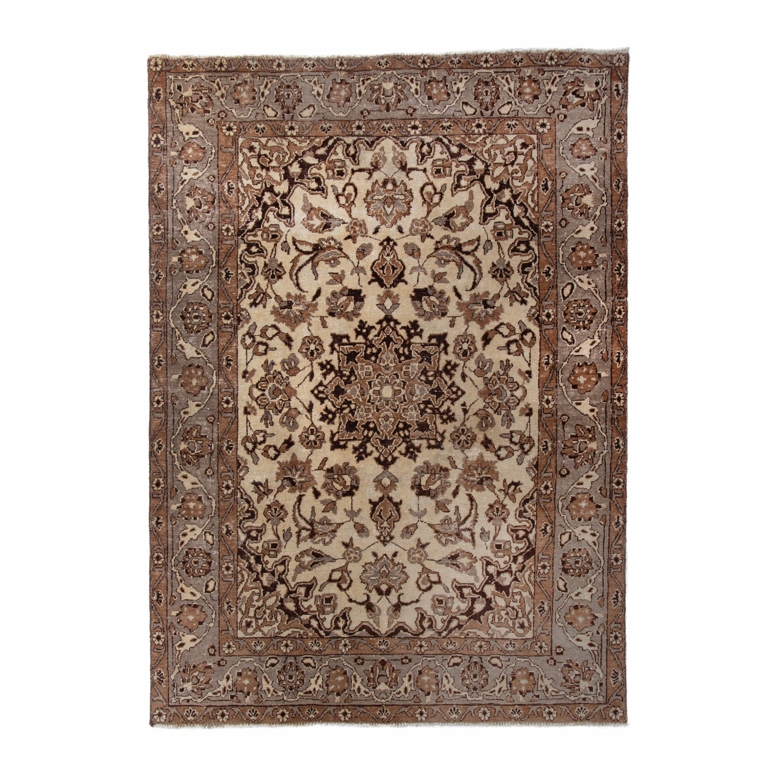 Persian Kashan area rug in ivory and rust, 4'8" x 6'9"