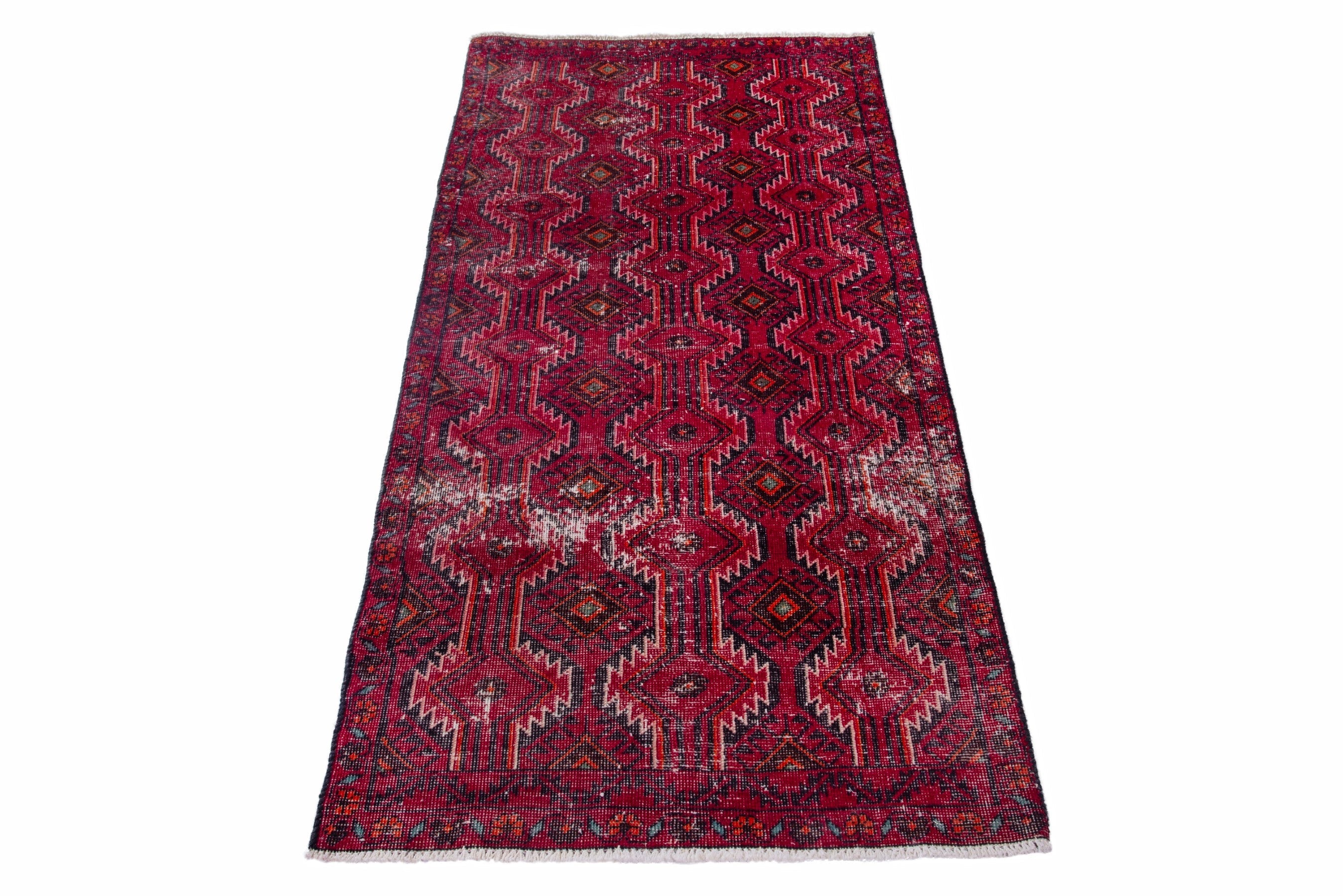 Persian Baluch runner rug in deep red and burgundy, view 2 of 14
