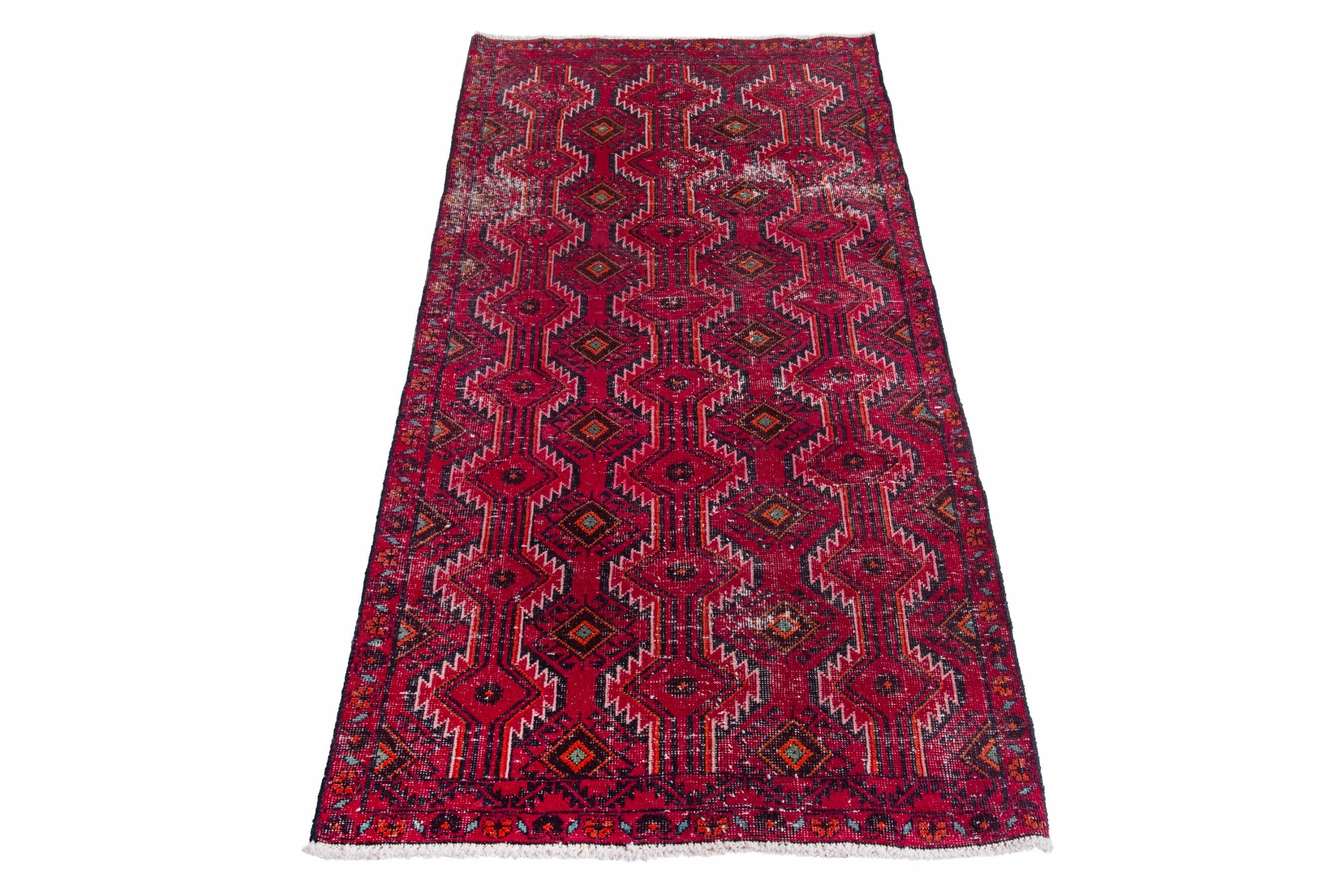 Persian Baluch runner rug in deep red and burgundy, view 3 of 14