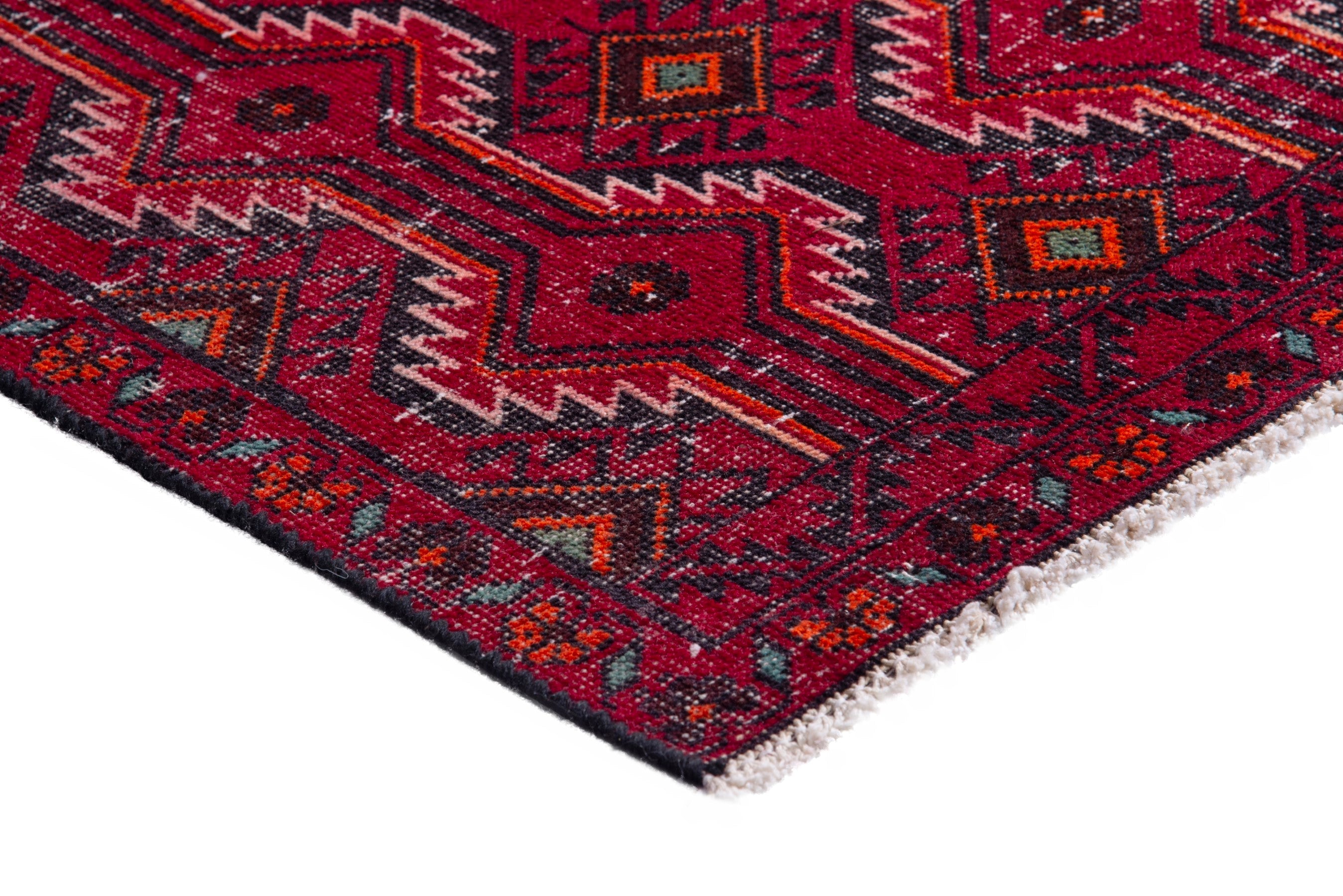Persian Baluch runner rug in deep red and burgundy, view 6 of 14