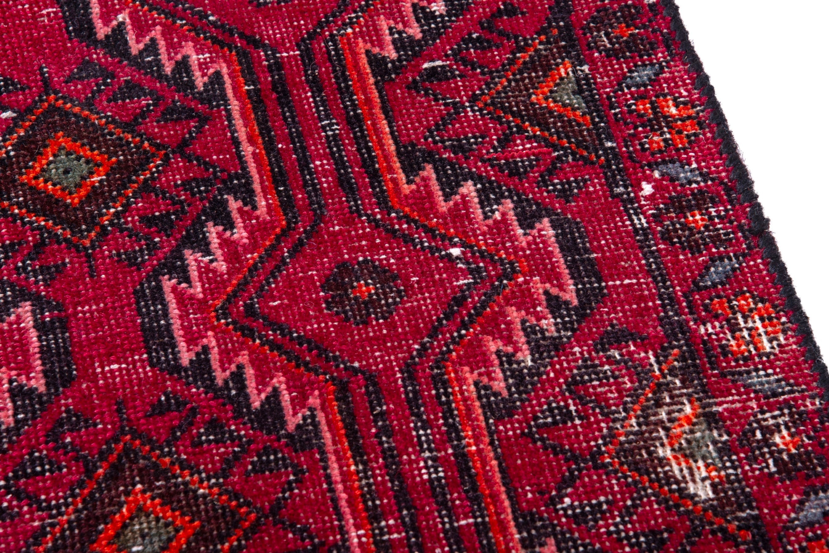 Persian Baluch runner rug in deep red and burgundy, view 7 of 14