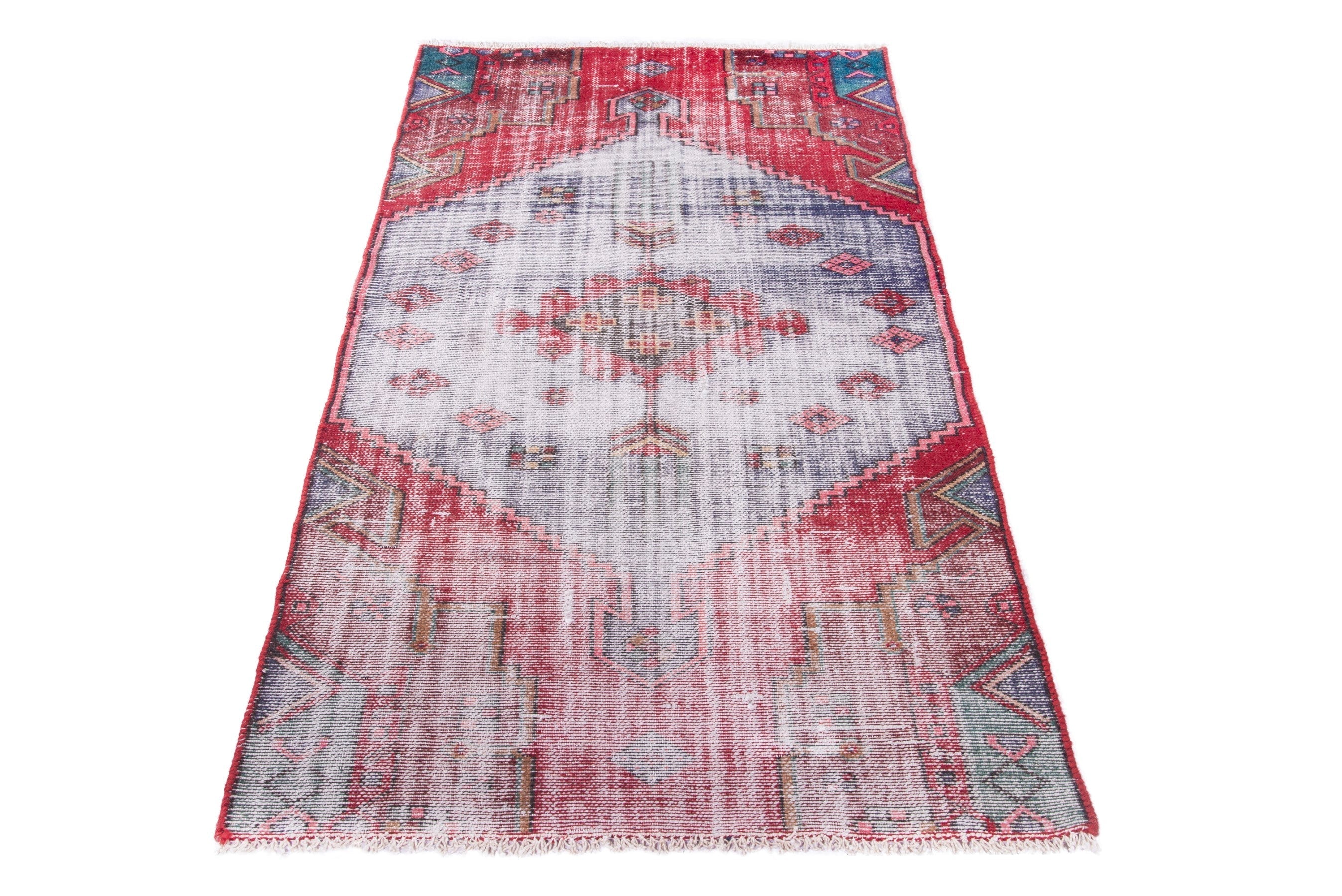 Persian Zanjan accent rug in cream and deep red, view 2 of 15