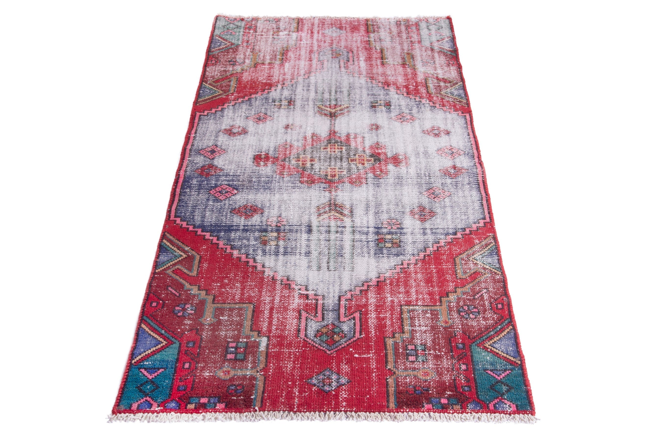 Persian Zanjan accent rug in cream and deep red, view 3 of 15
