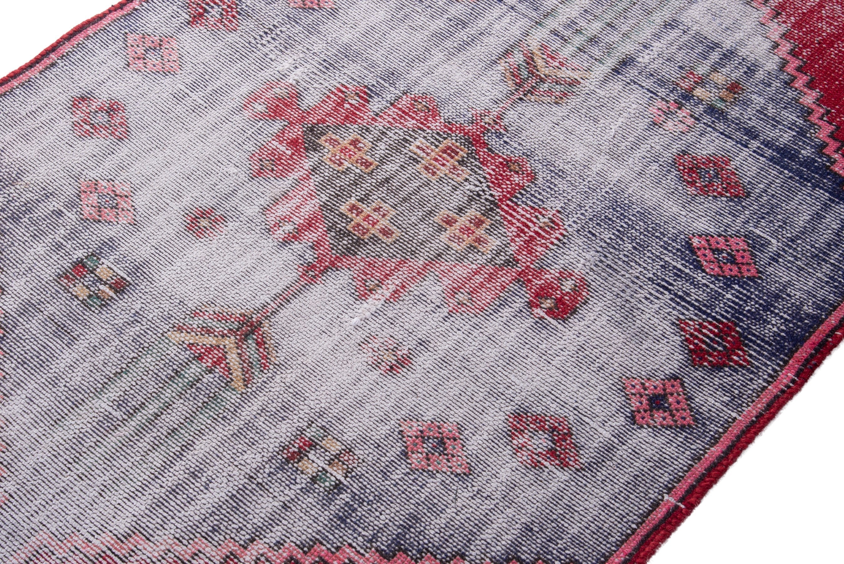 Persian Zanjan accent rug in cream and deep red, view 4 of 15