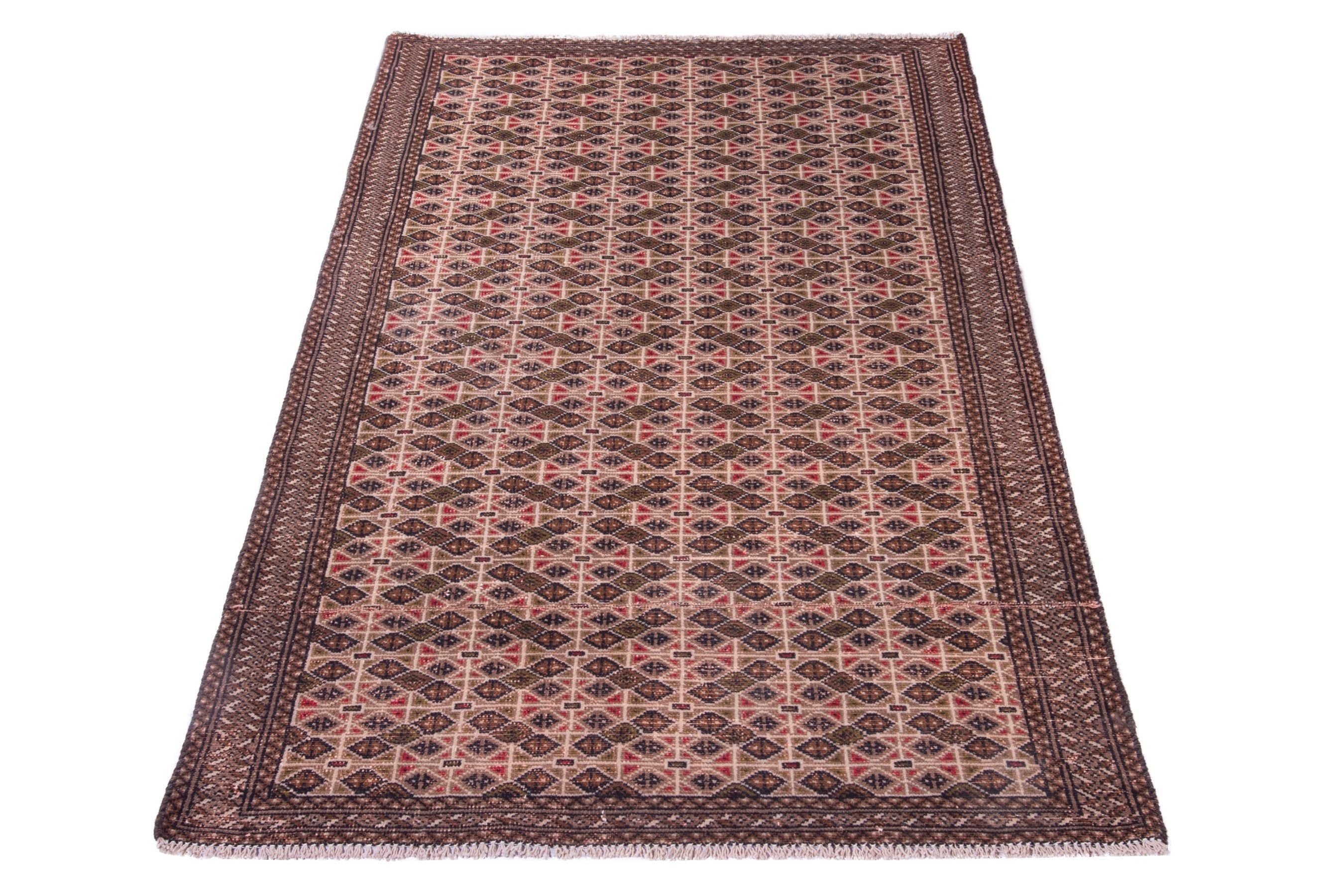 Persian Torkaman accent rug in terracotta and dark brown, view 2 of 16