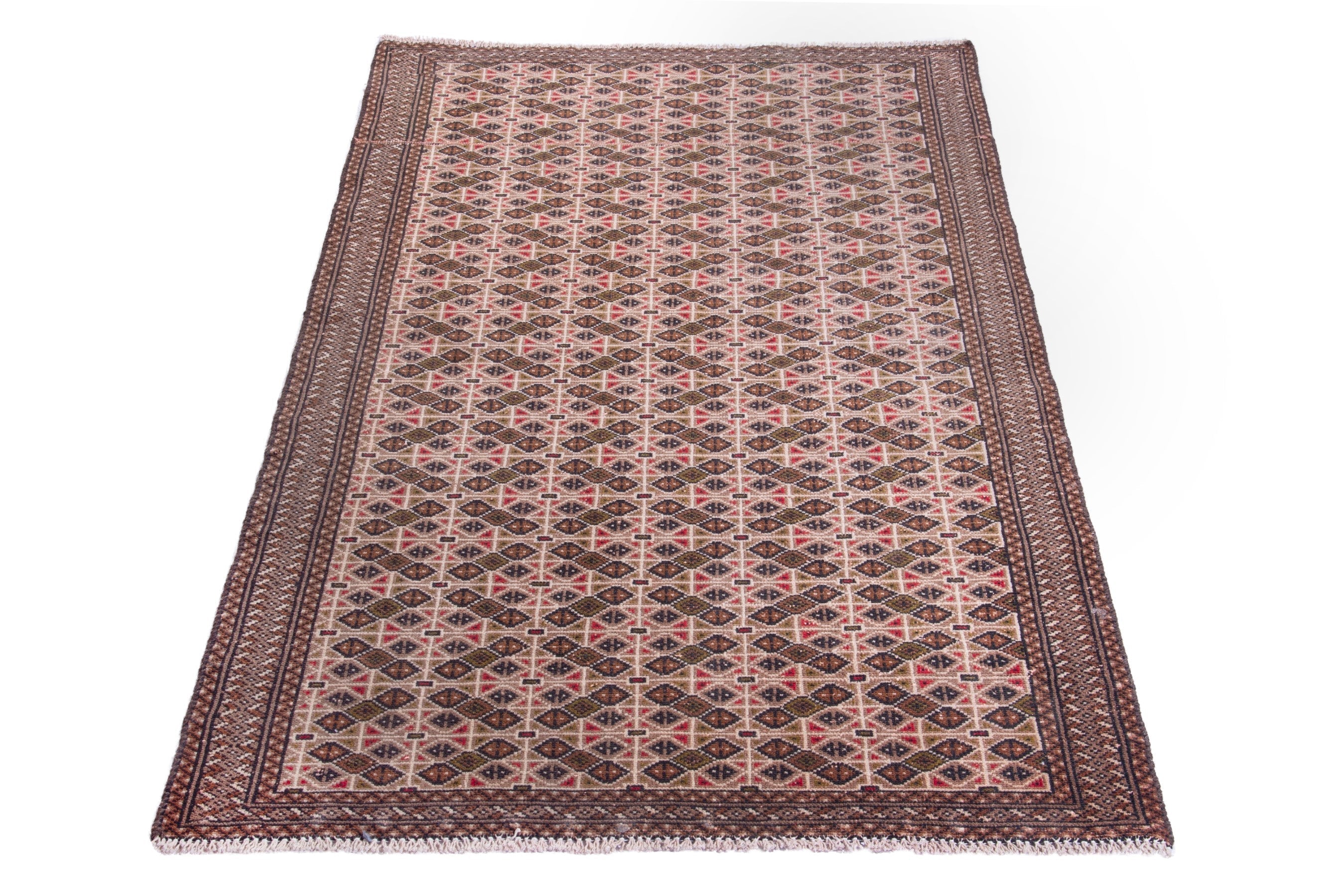 Persian Torkaman accent rug in terracotta and dark brown, view 3 of 16