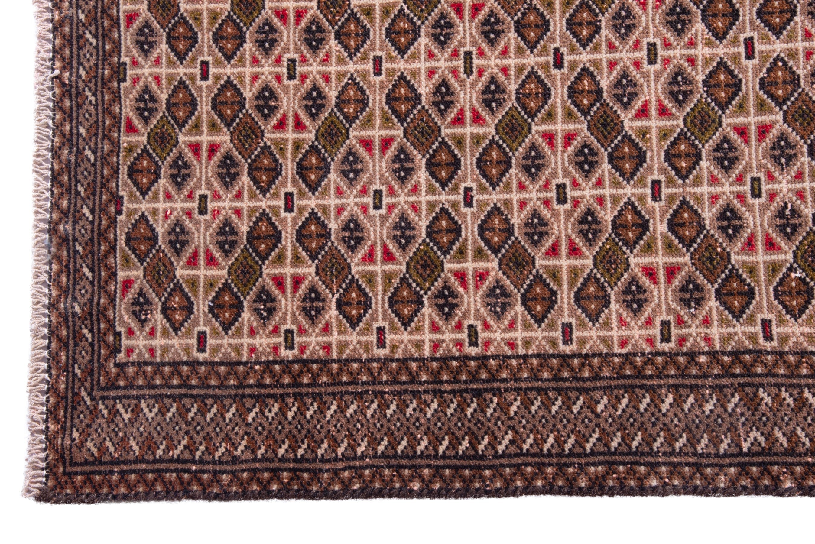 Persian Torkaman accent rug in terracotta and dark brown, view 5 of 16