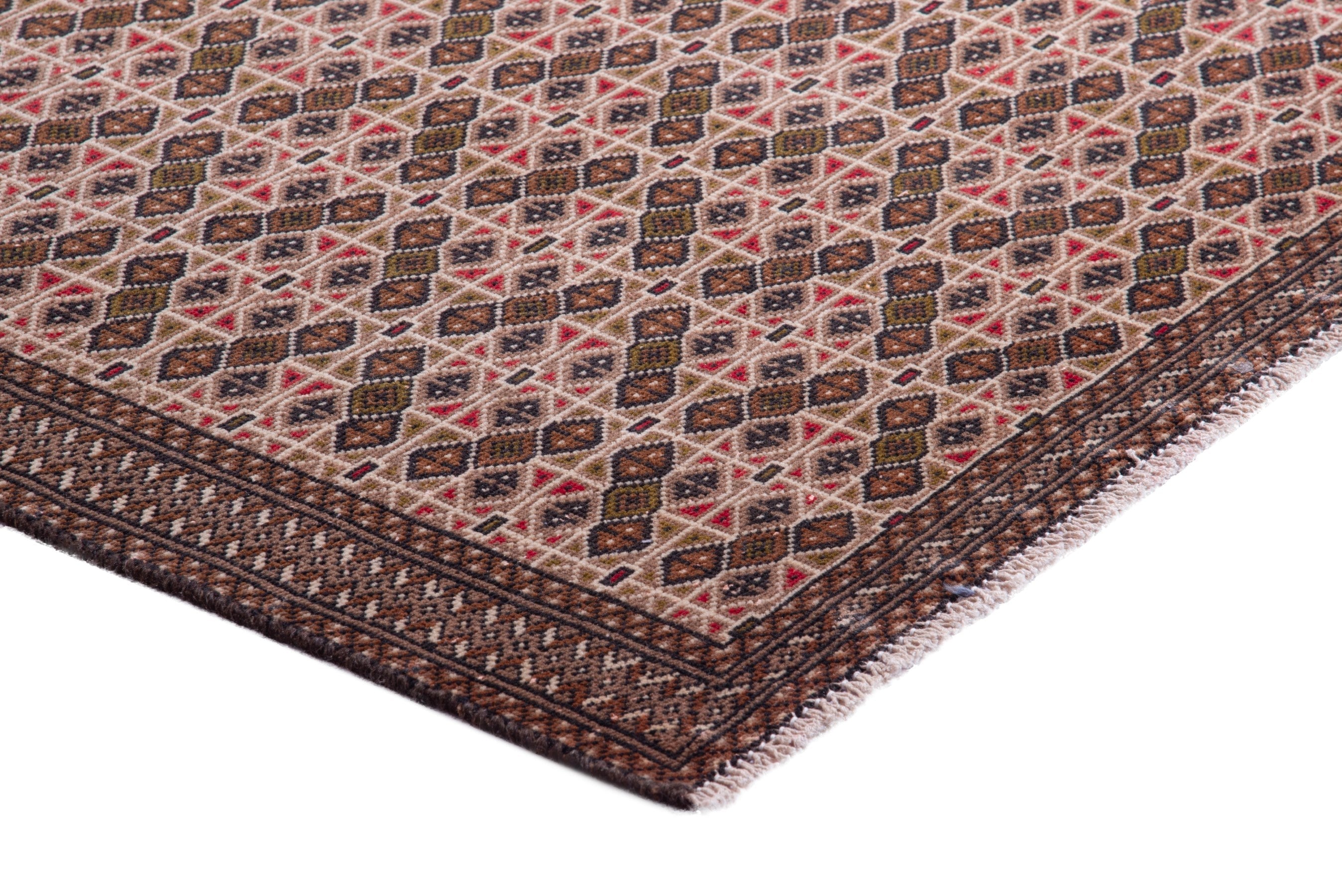 Persian Torkaman accent rug in terracotta and dark brown, view 6 of 16