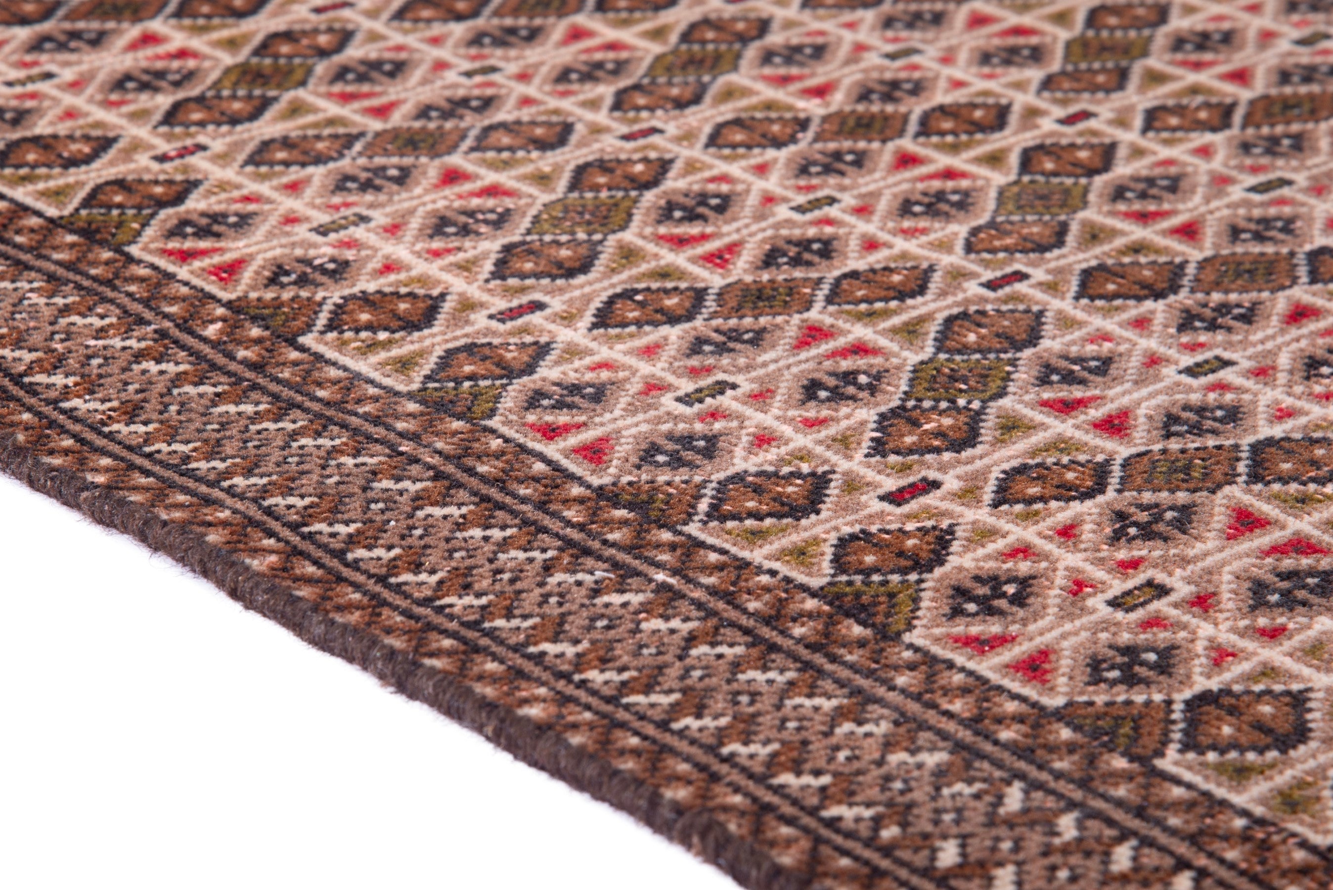 Persian Torkaman accent rug in terracotta and dark brown, view 8 of 16