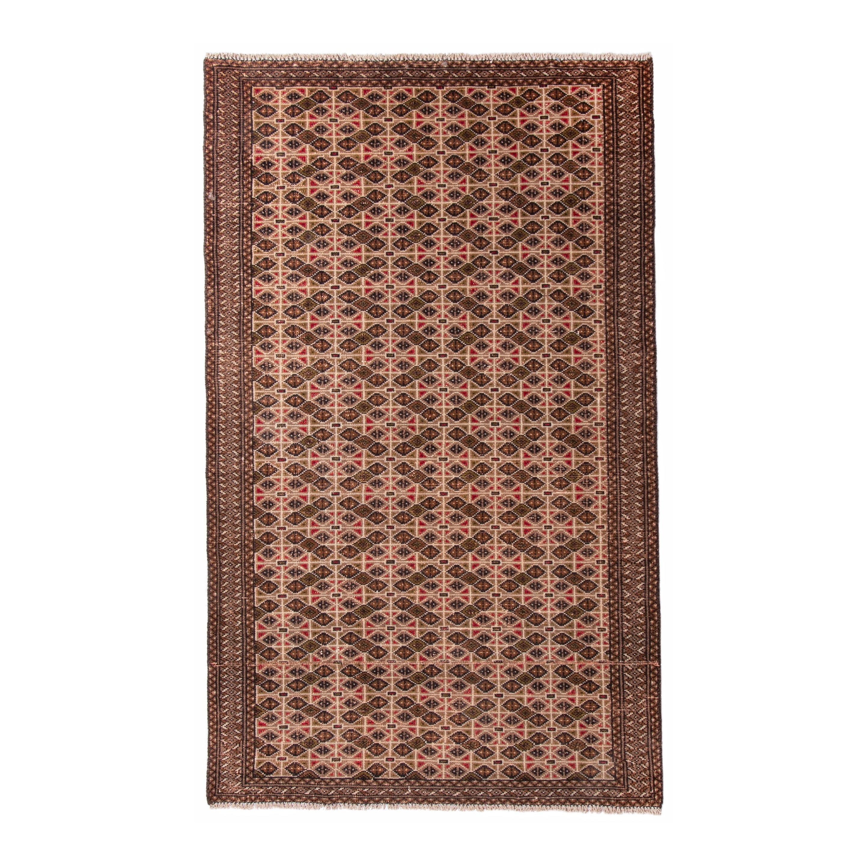 Persian Torkaman accent rug in terracotta and dark brown, 3'3" x 5'6"