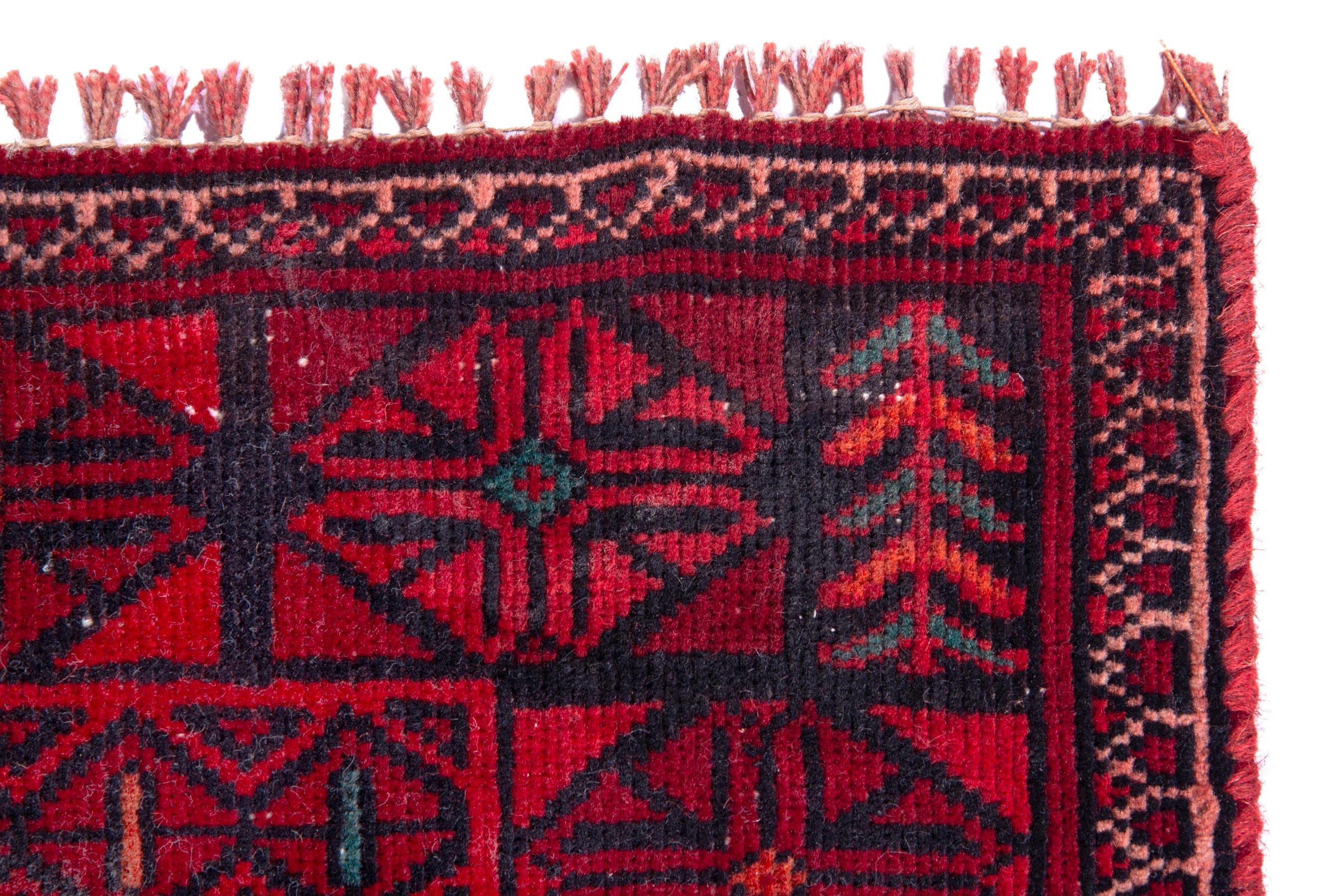 Persian Baluch accent rug in deep red and burgundy, view 9 of 15