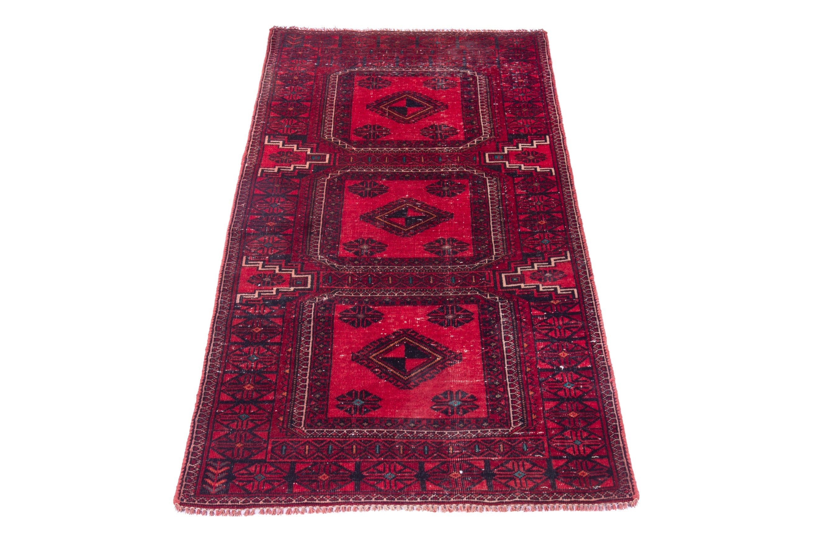 Persian Baluch accent rug in deep red and burgundy, view 2 of 15