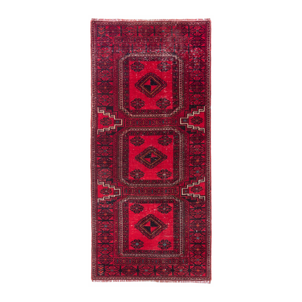 Persian Baluch runner rug in deep red and burgundy, 2'5" x 5'4"