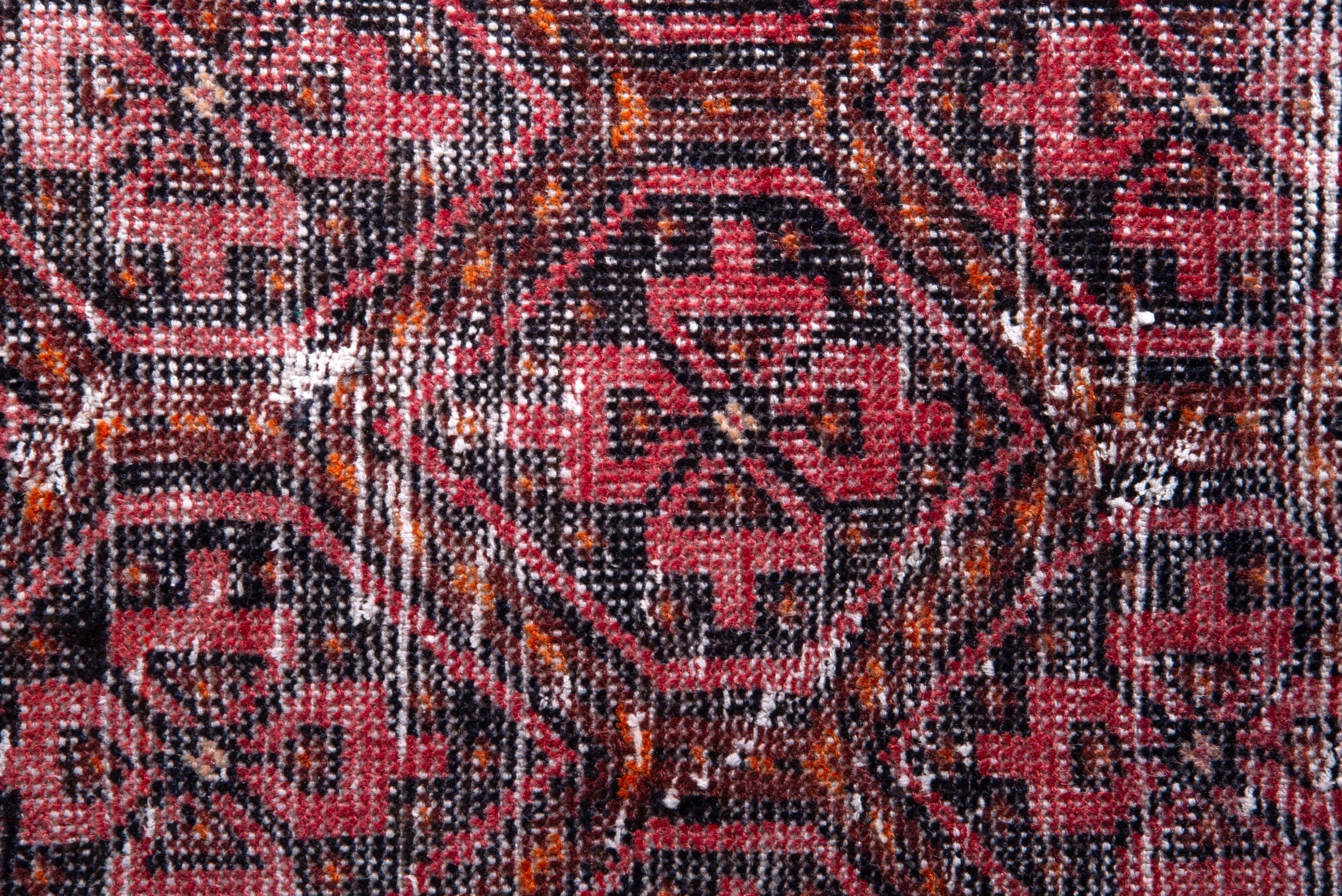 Persian Baluch accent rug in deep red and cream, view 10 of 16