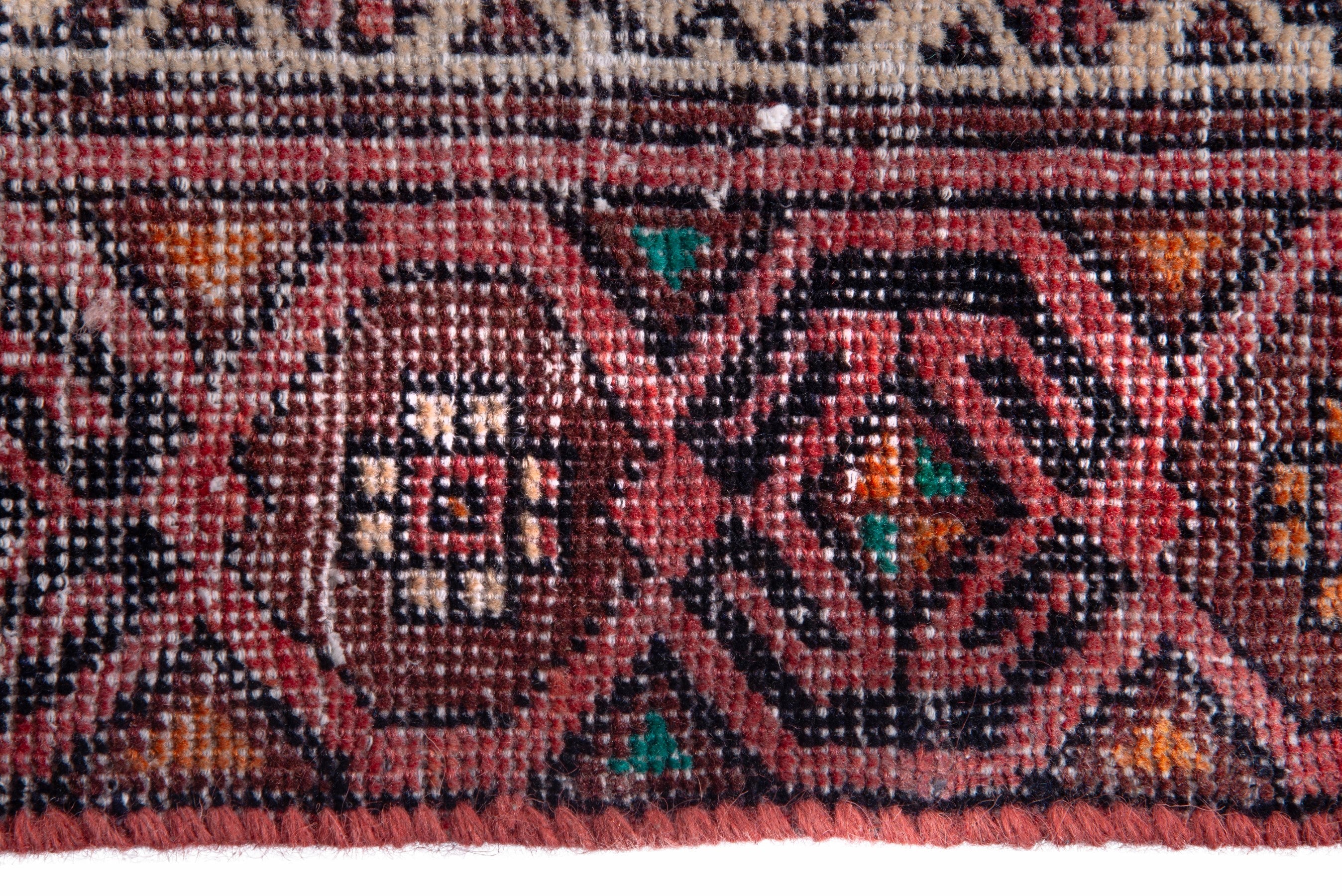 Persian Baluch accent rug in deep red and cream, view 11 of 16
