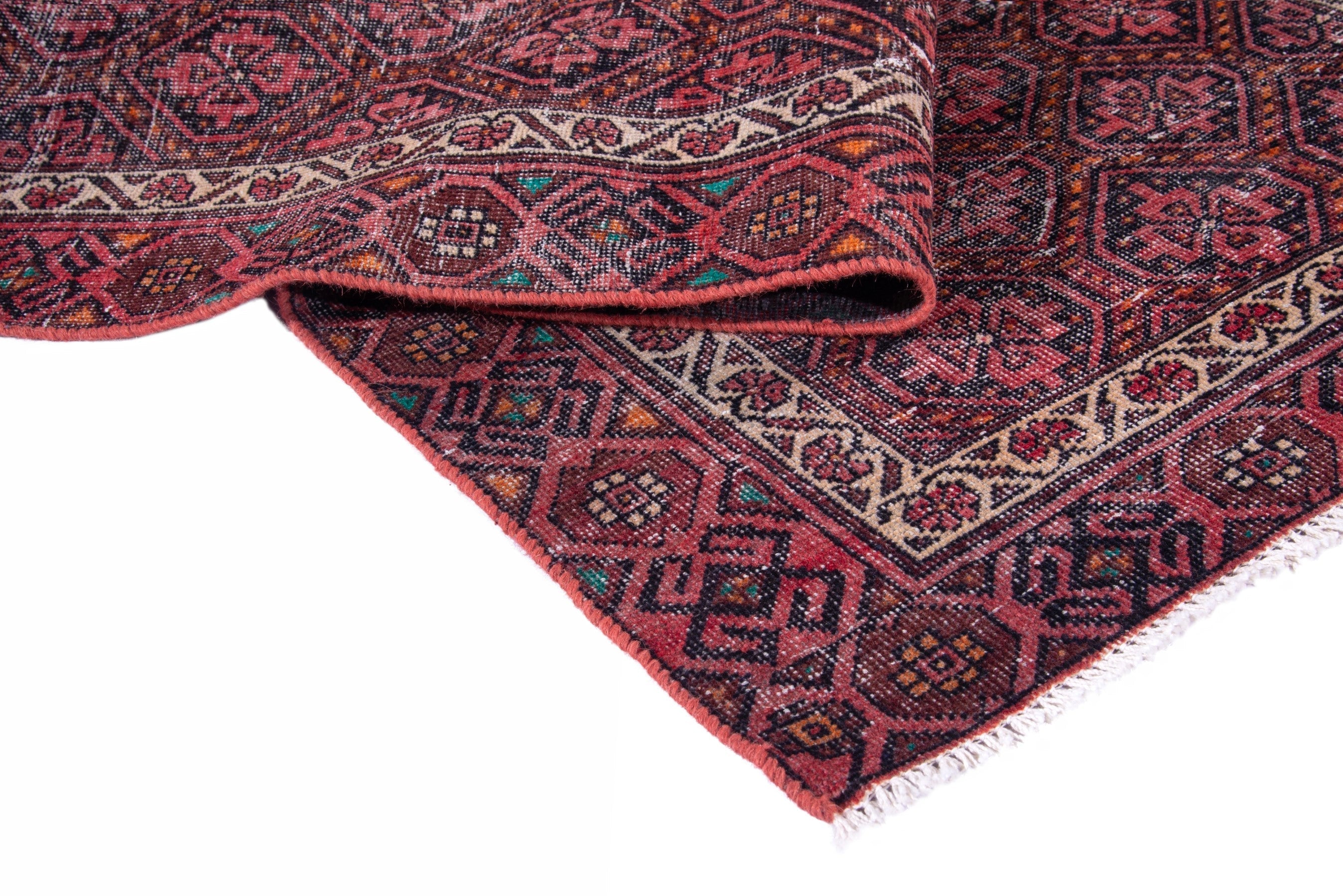 Persian Baluch accent rug in deep red and cream, view 12 of 16