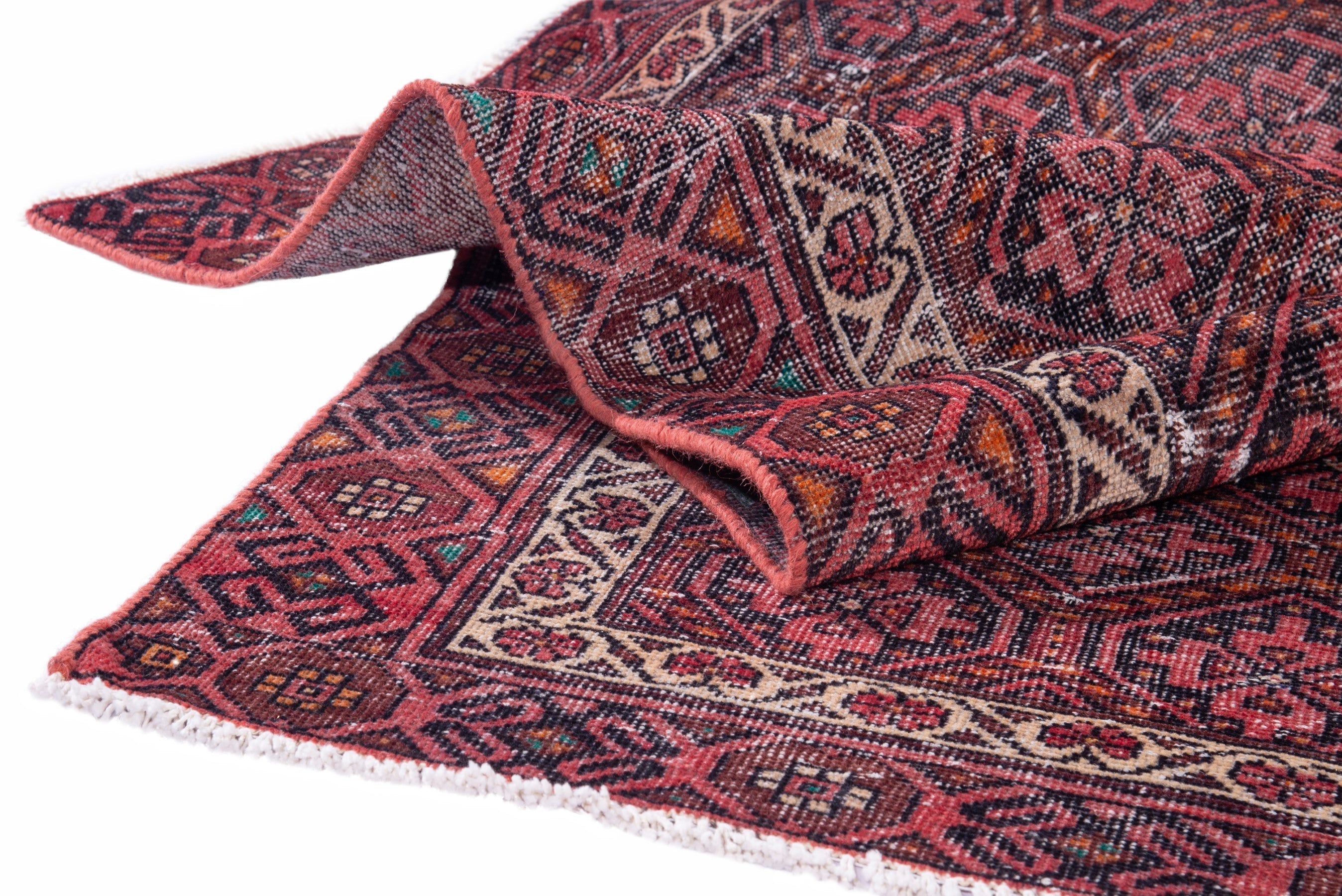 Persian Baluch accent rug in deep red and cream, view 13 of 16