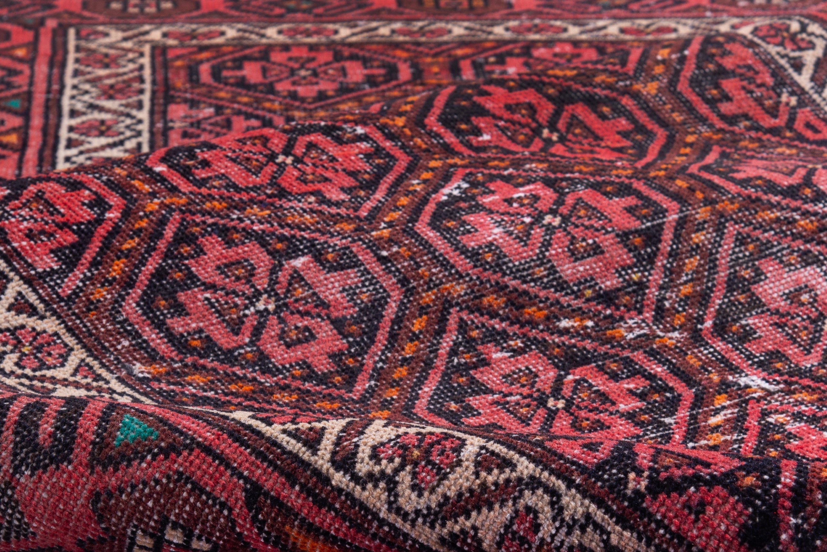 Persian Baluch accent rug in deep red and cream, view 15 of 16