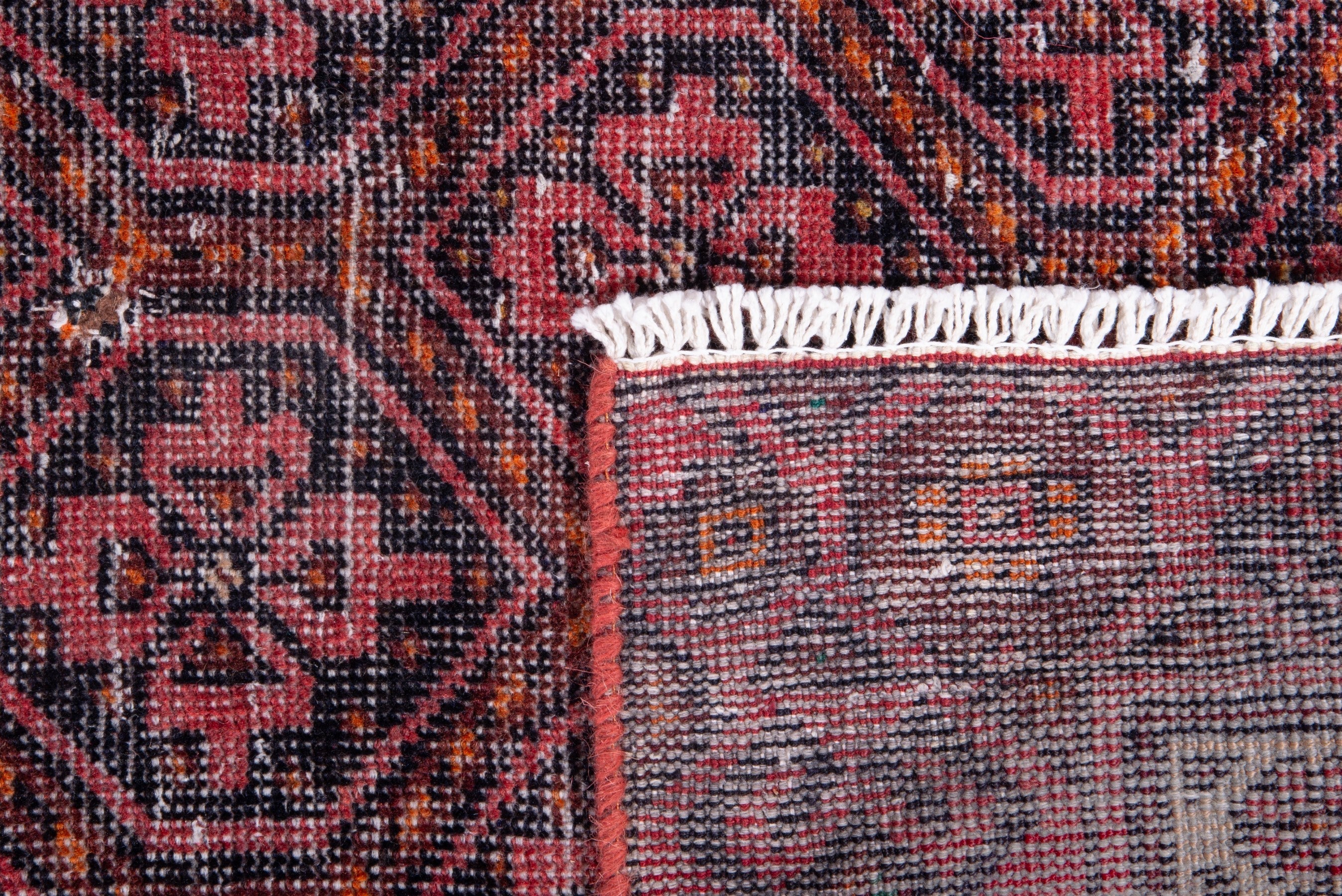 Persian Baluch accent rug in deep red and cream, view 16 of 16