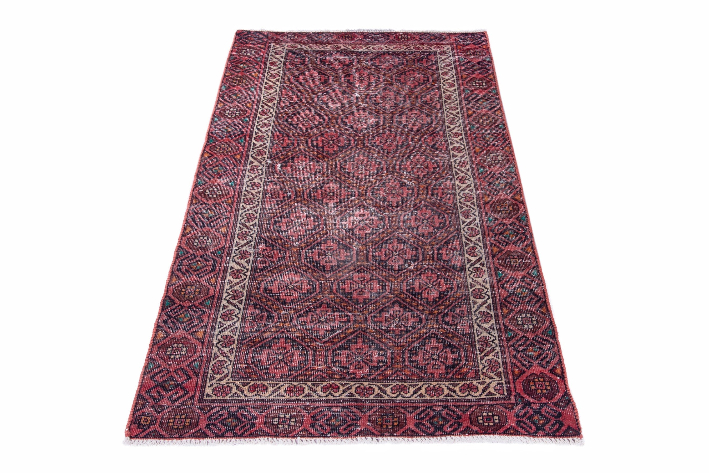 Persian Baluch accent rug in deep red and cream, view 2 of 16