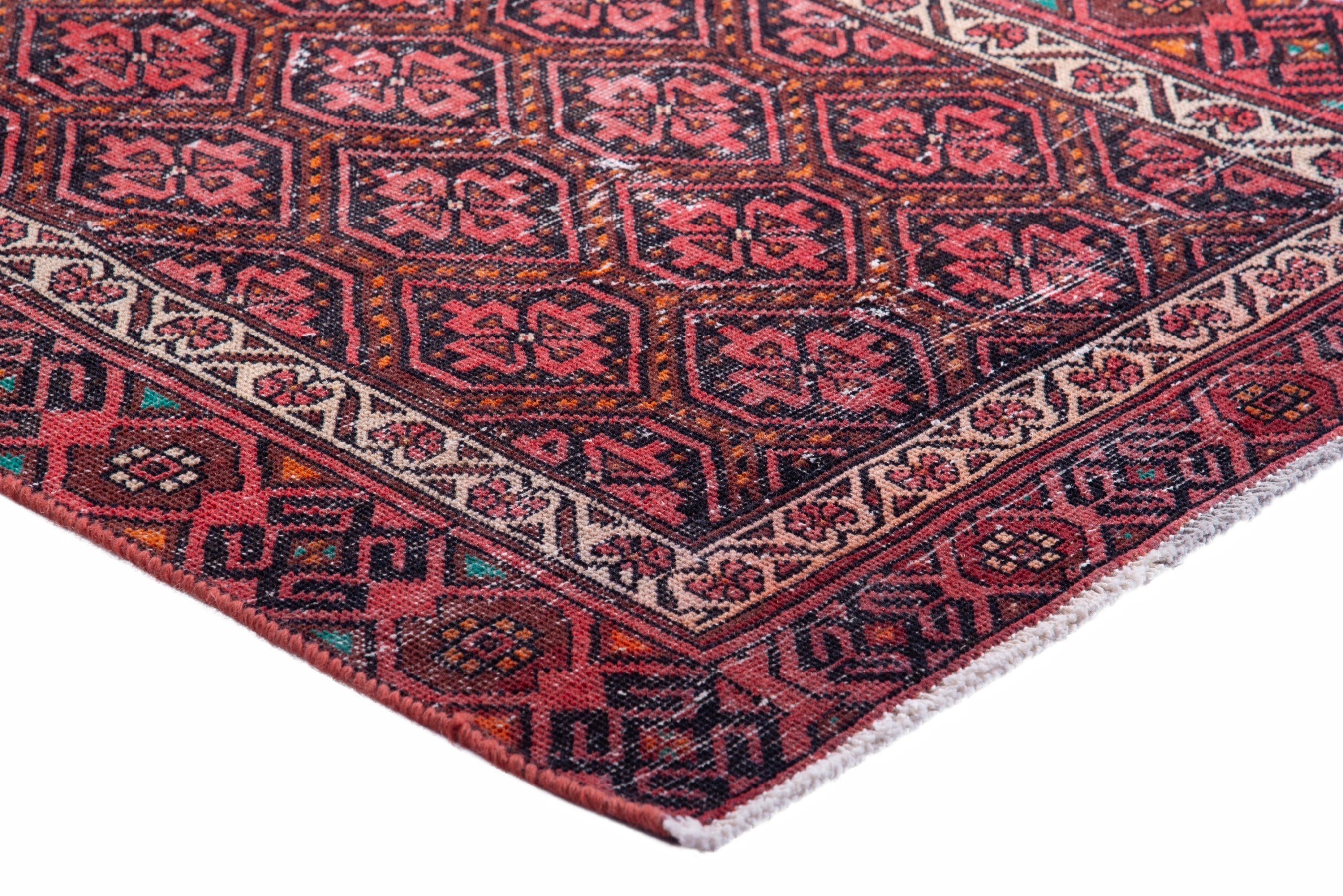 Persian Baluch accent rug in deep red and cream, view 5 of 16