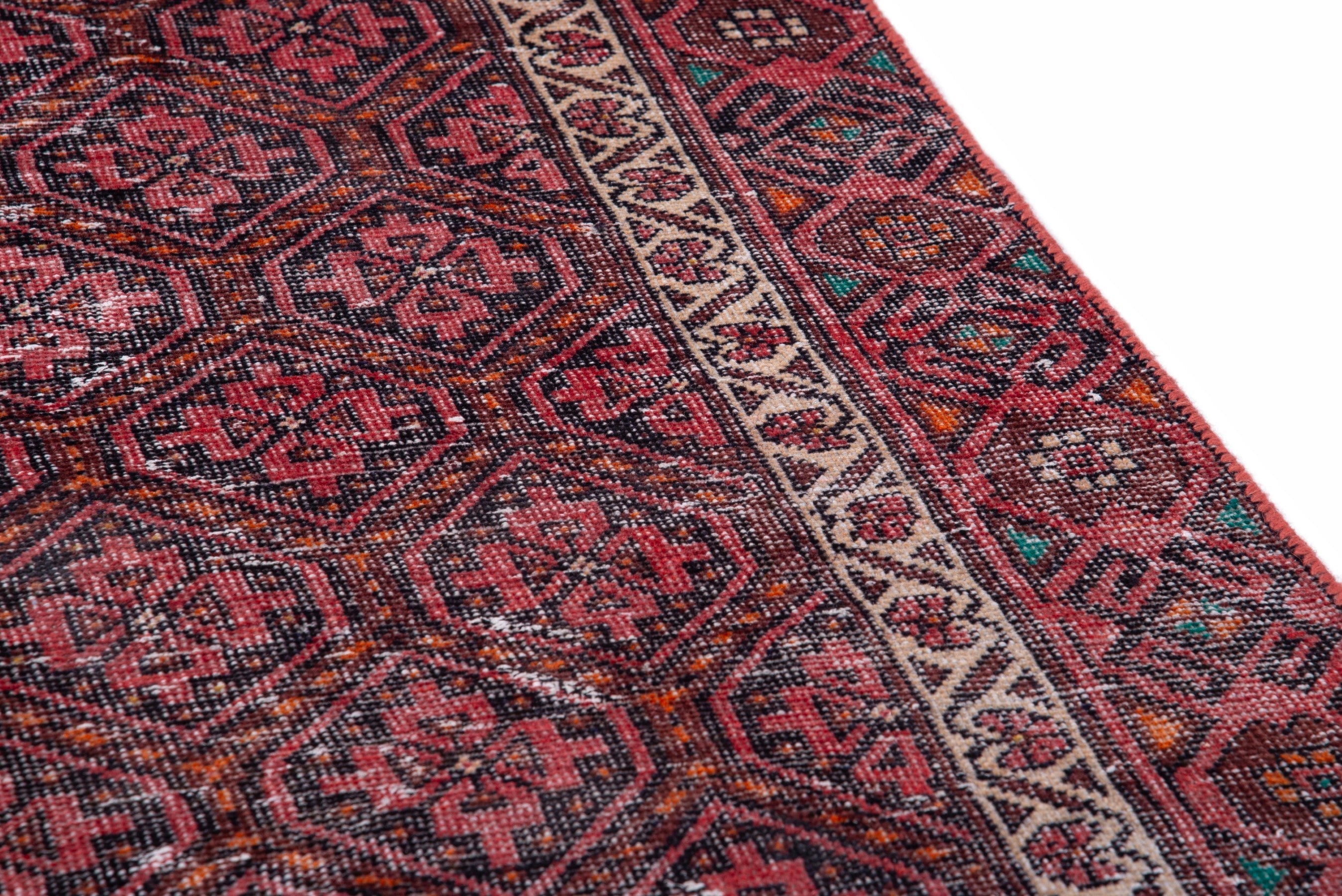 Persian Baluch accent rug in deep red and cream, view 6 of 16