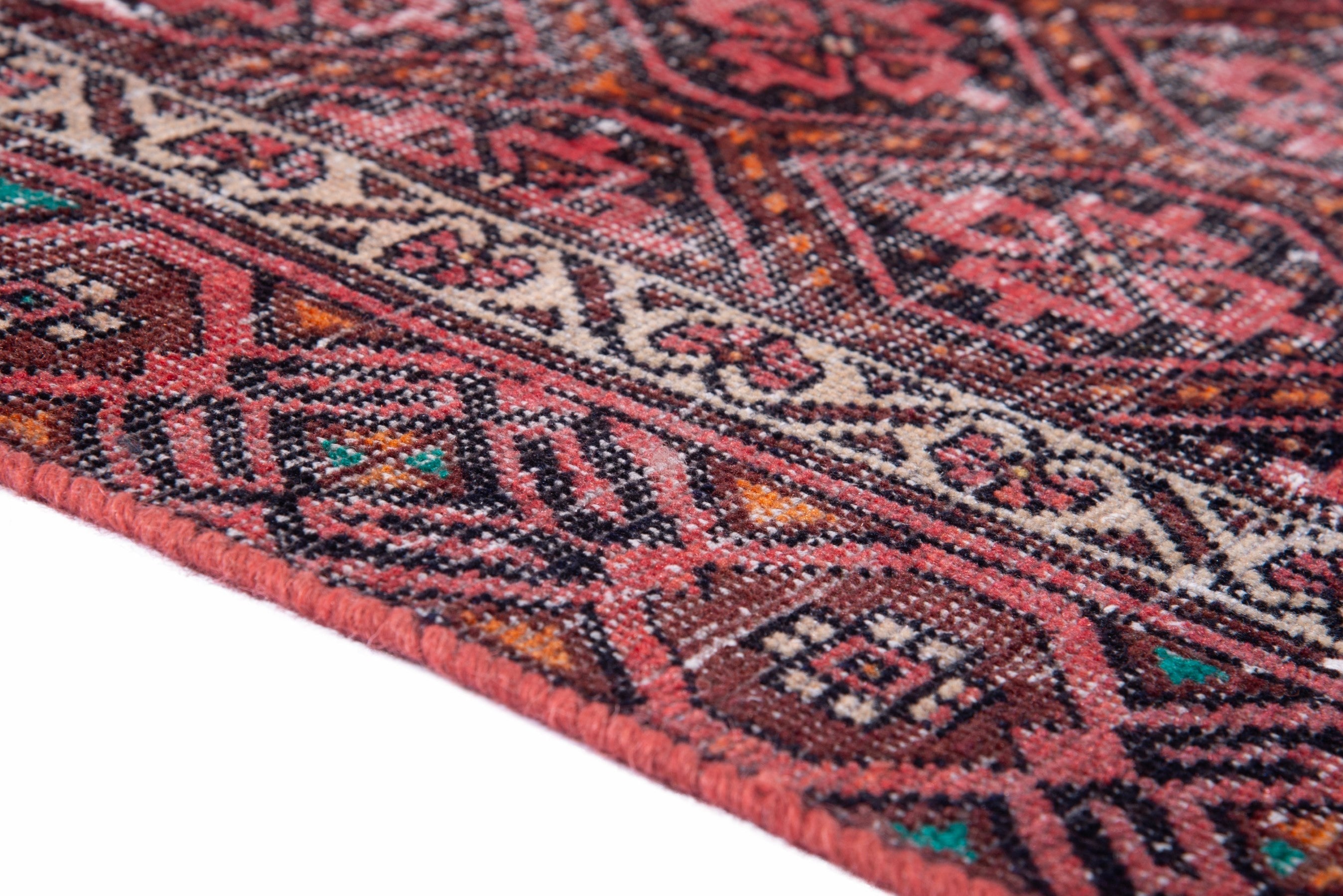 Persian Baluch accent rug in deep red and cream, view 7 of 16